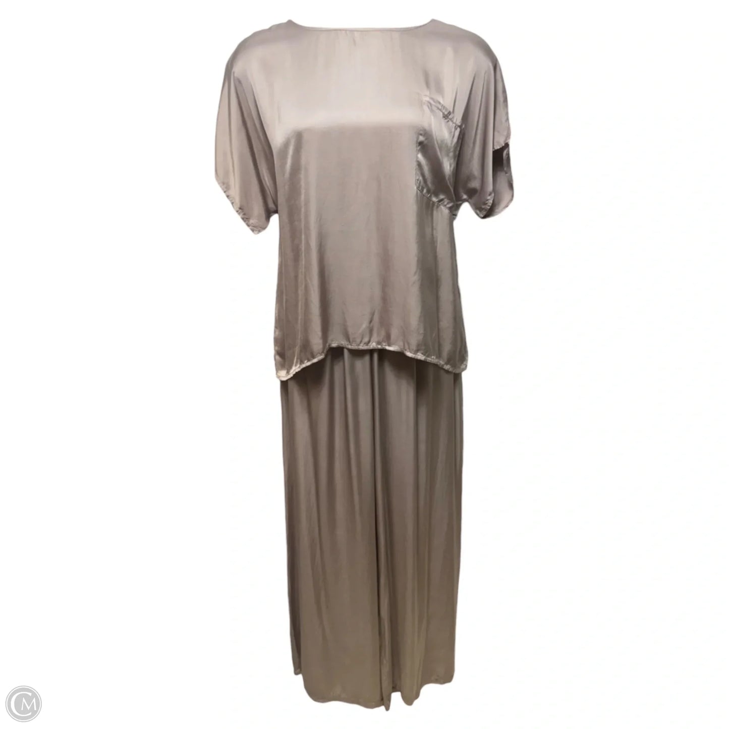 Silk Blend 2 Piece Lounge Set By CobbleStone In Taupe, Size: L/XL