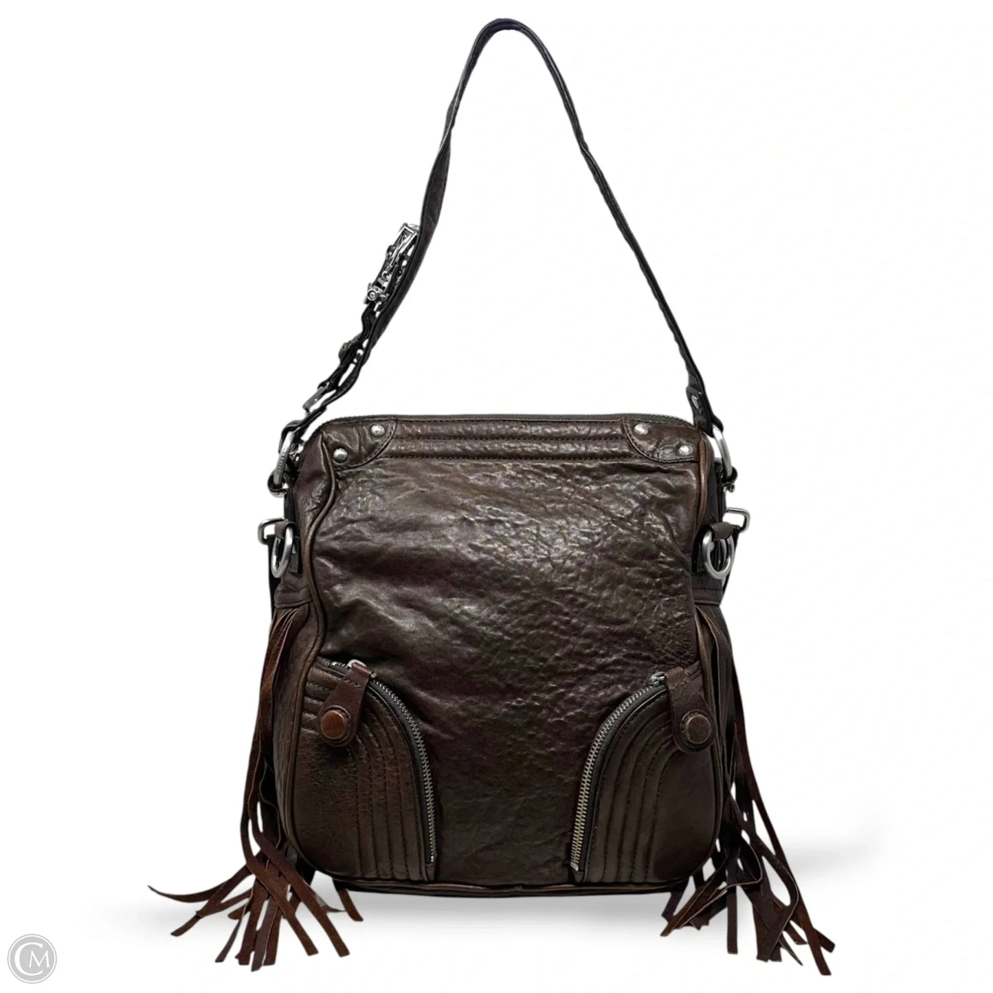 Fringe Leather Satchel Handbag By George Gina & Lucy, Size: Medium