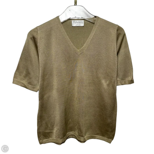 Vintage 100% Silk Knit Top Short Sleeve Luxury Designer By Burberry In Green, Size: L
