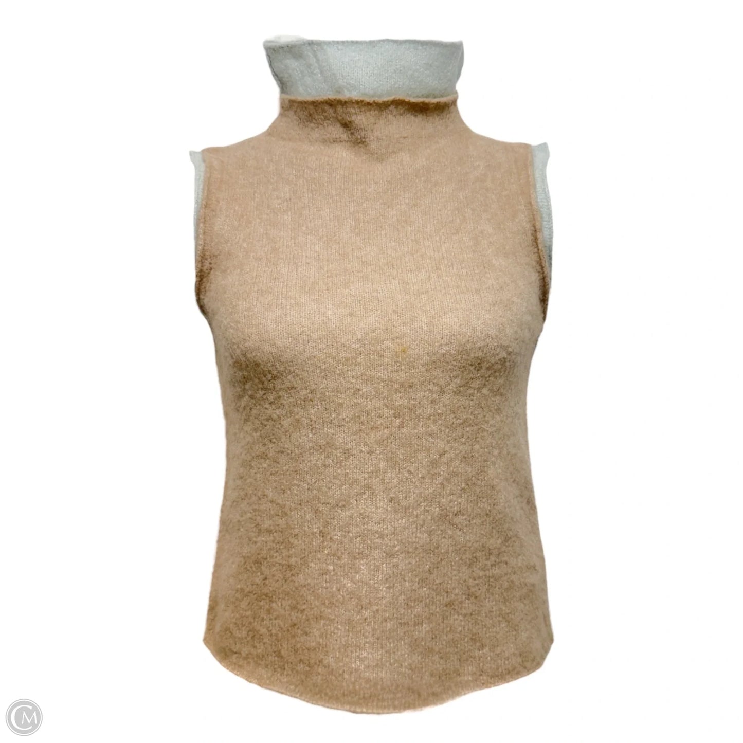 Cashmere Sleeveless Layered Mock Neck Sweater Luxury Designer By Burberry In Brown & Grey, Size: 12