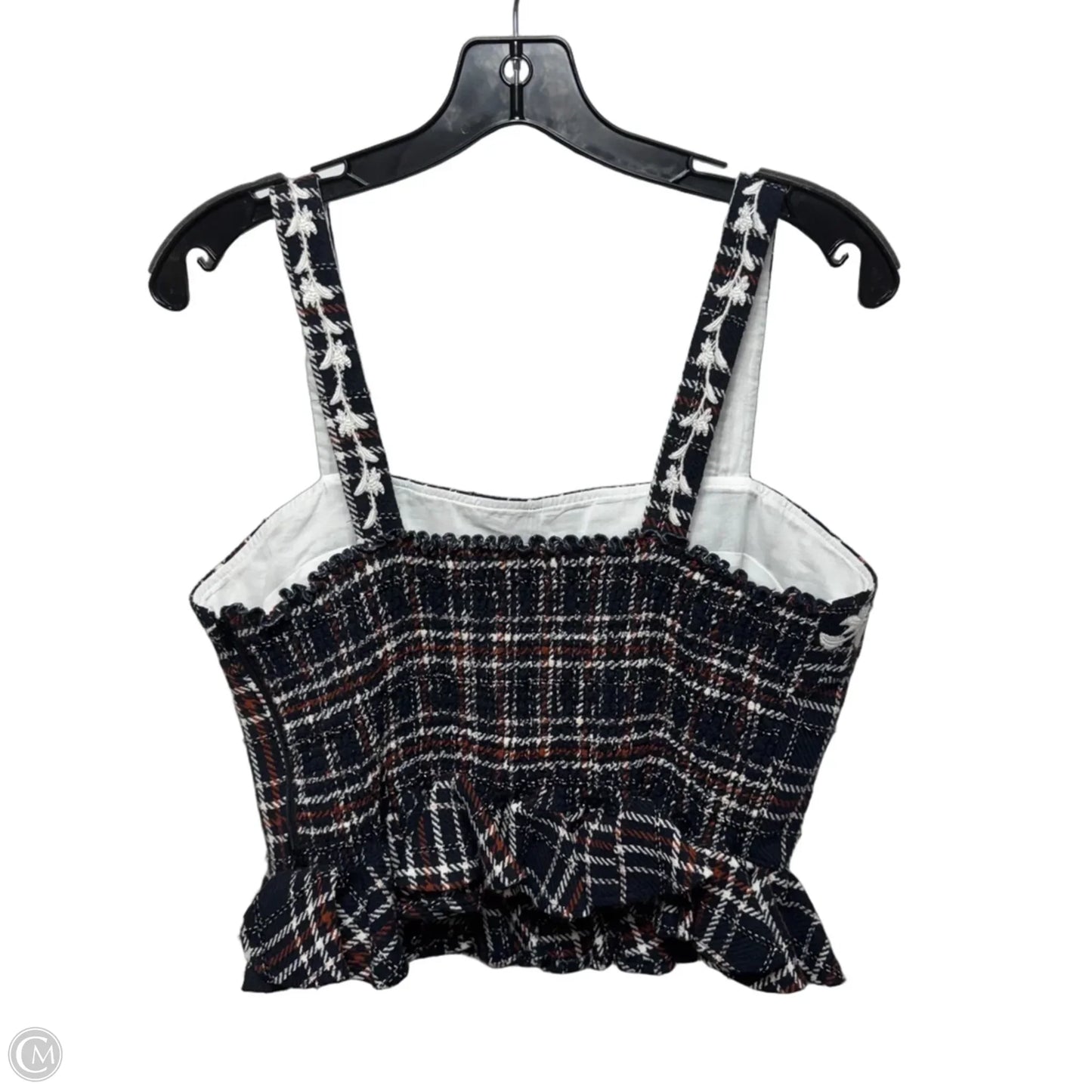 Woven Tweed Peplum Top Sleeveless By Fanm Mon In Navy Plaid Pattern, Size: Xl