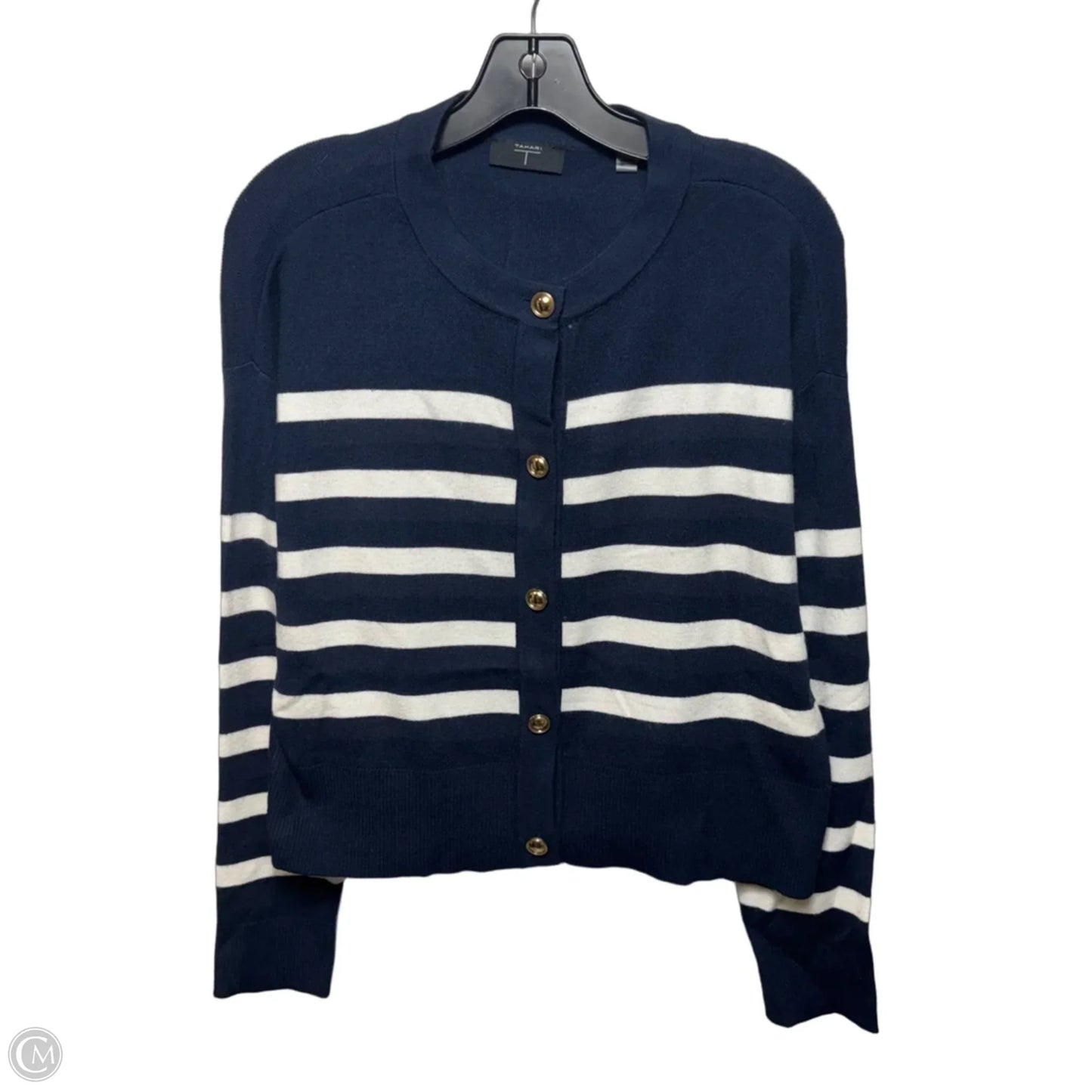 Sweater Cardigan By Tahari In Striped Pattern, Size: L