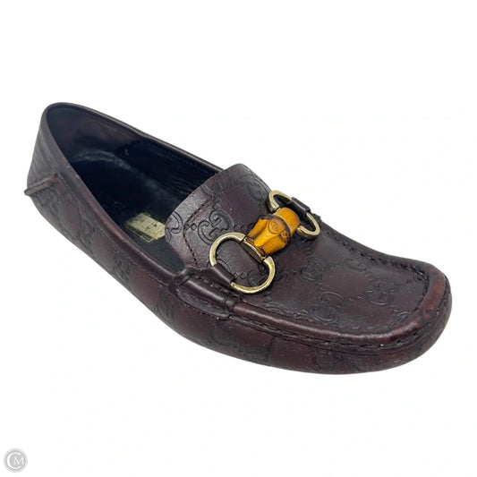 Guccisima Bamboo Horsebit Driving Loafers Shoes Luxury Designer By Gucci In Brown, Size: 7 (37)