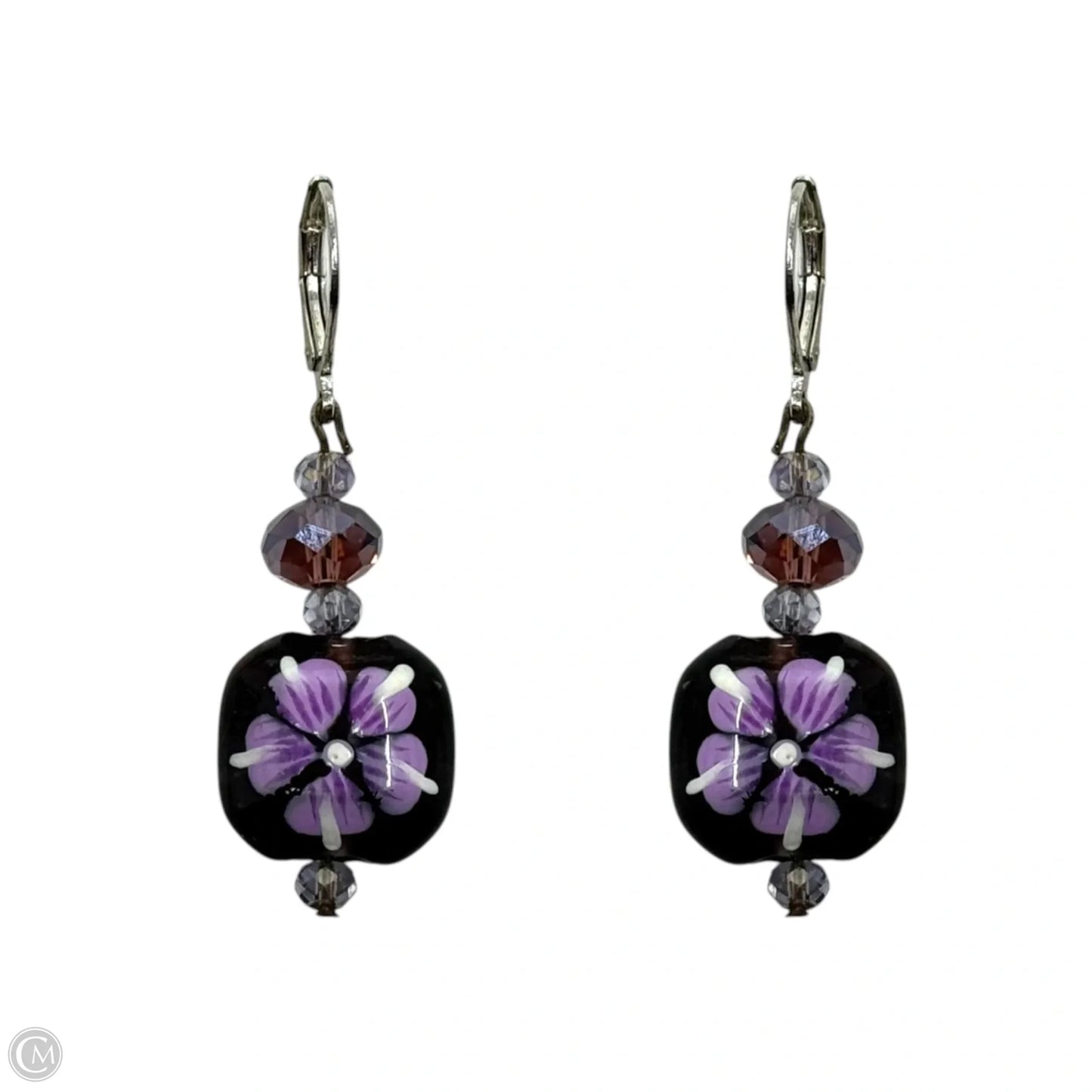 Floral Painted Glass Dangle Earrings
