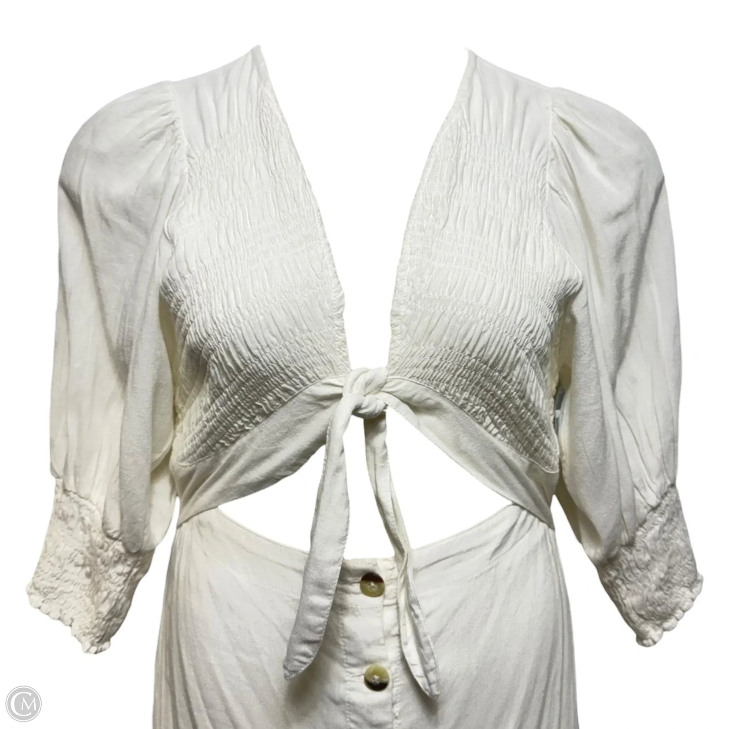 Smocked Front Tie Dress Casual Maxi By Free People In White, Size: M
