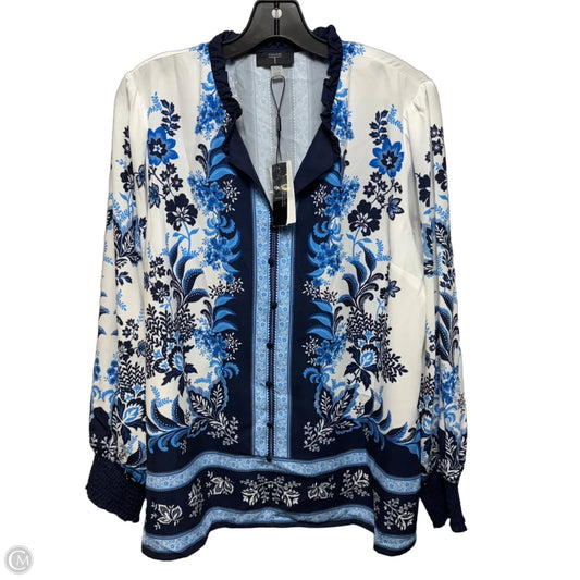 Top Long Sleeve By T Tahari In Blue & White, Size: Xl