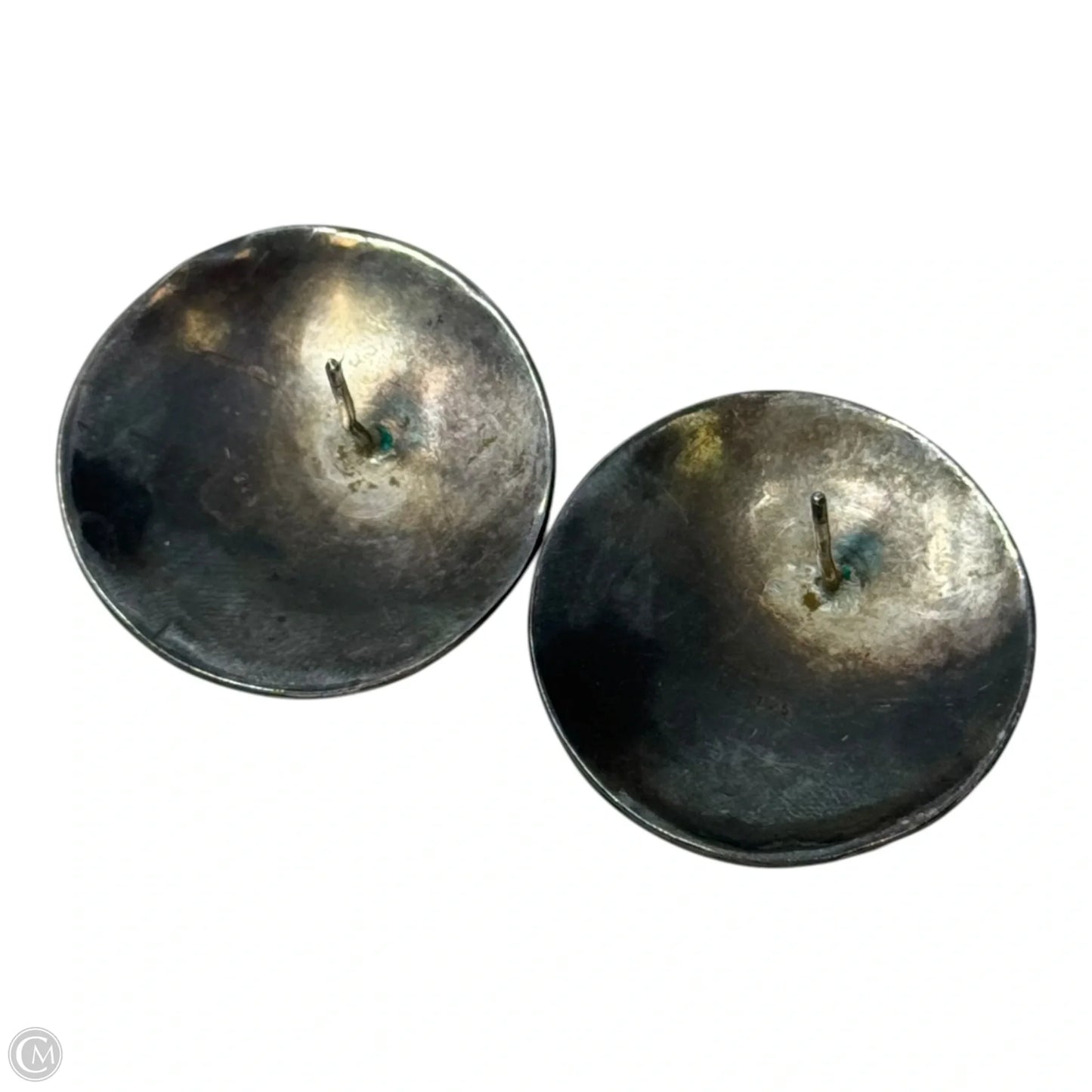 Beaded Border Dome Earrings Sterling Silver
