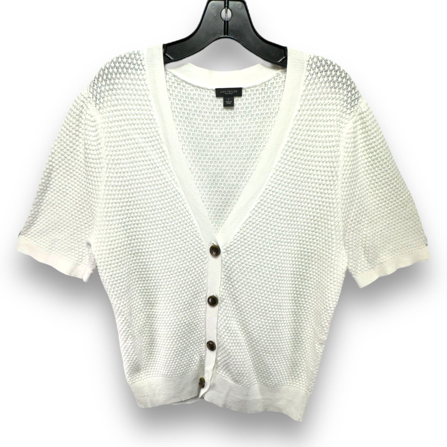 Sweater Cardigan By Ann Taylor In White, Size: L