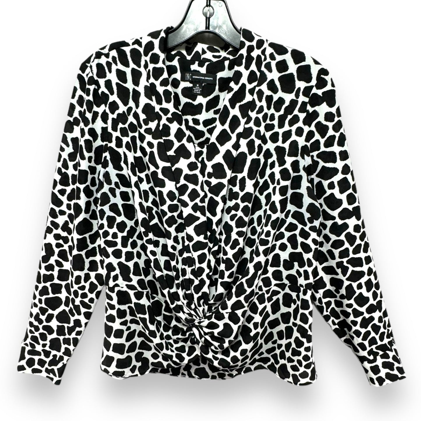 Giraffe-Print Twist-Front Blouse By Inc In Black & White, Size: M