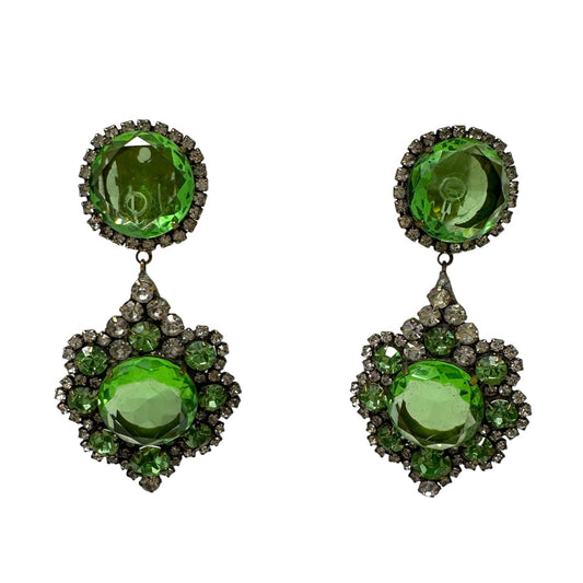 Crystal Peridot Drop Clip Earrings Luxury Designer By Kenneth Jay Lane