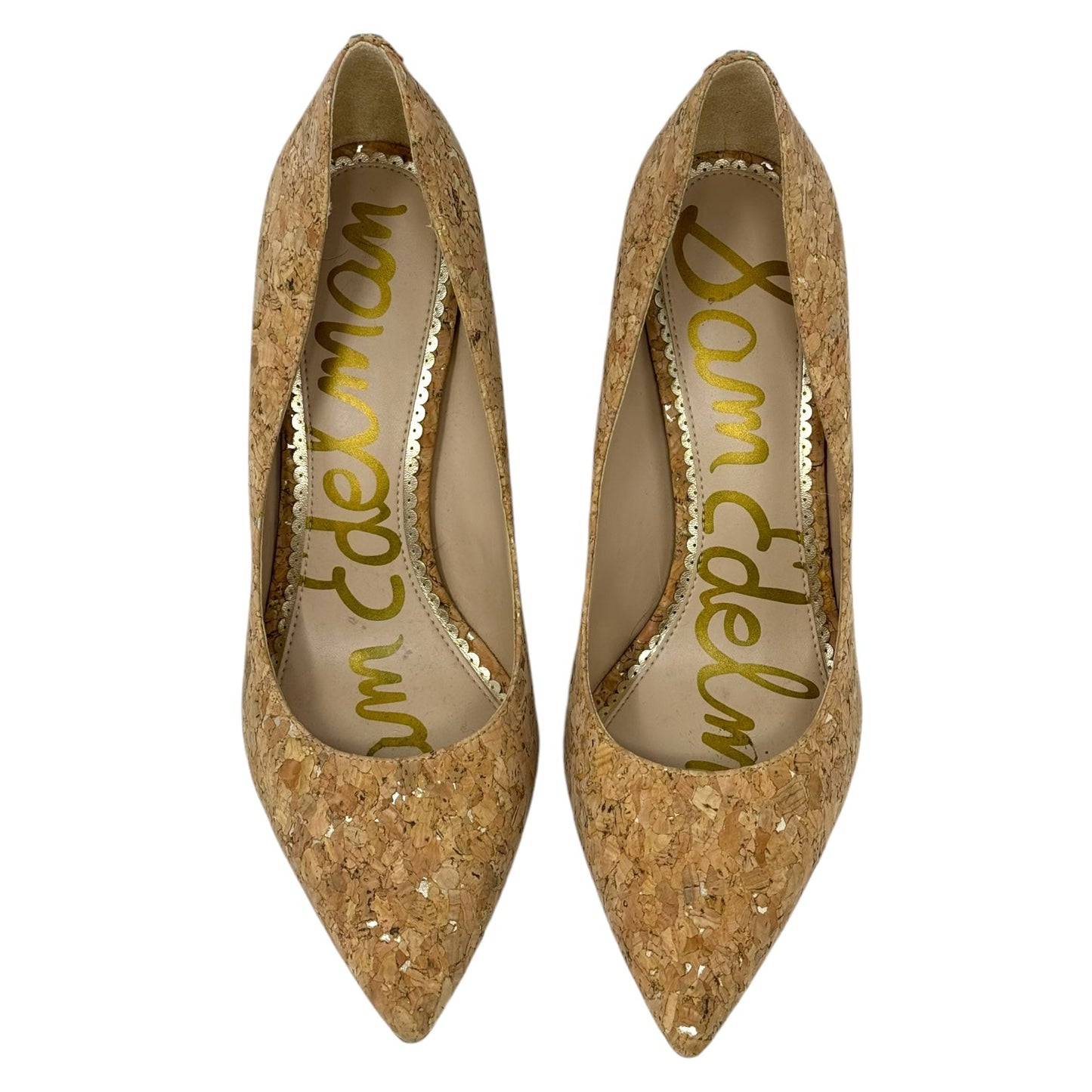 Hazel Pointed Toe Stiletto Pumps By Sam Edelman In Natural/Gold Metallic Fleck Cork, Size: 8.5