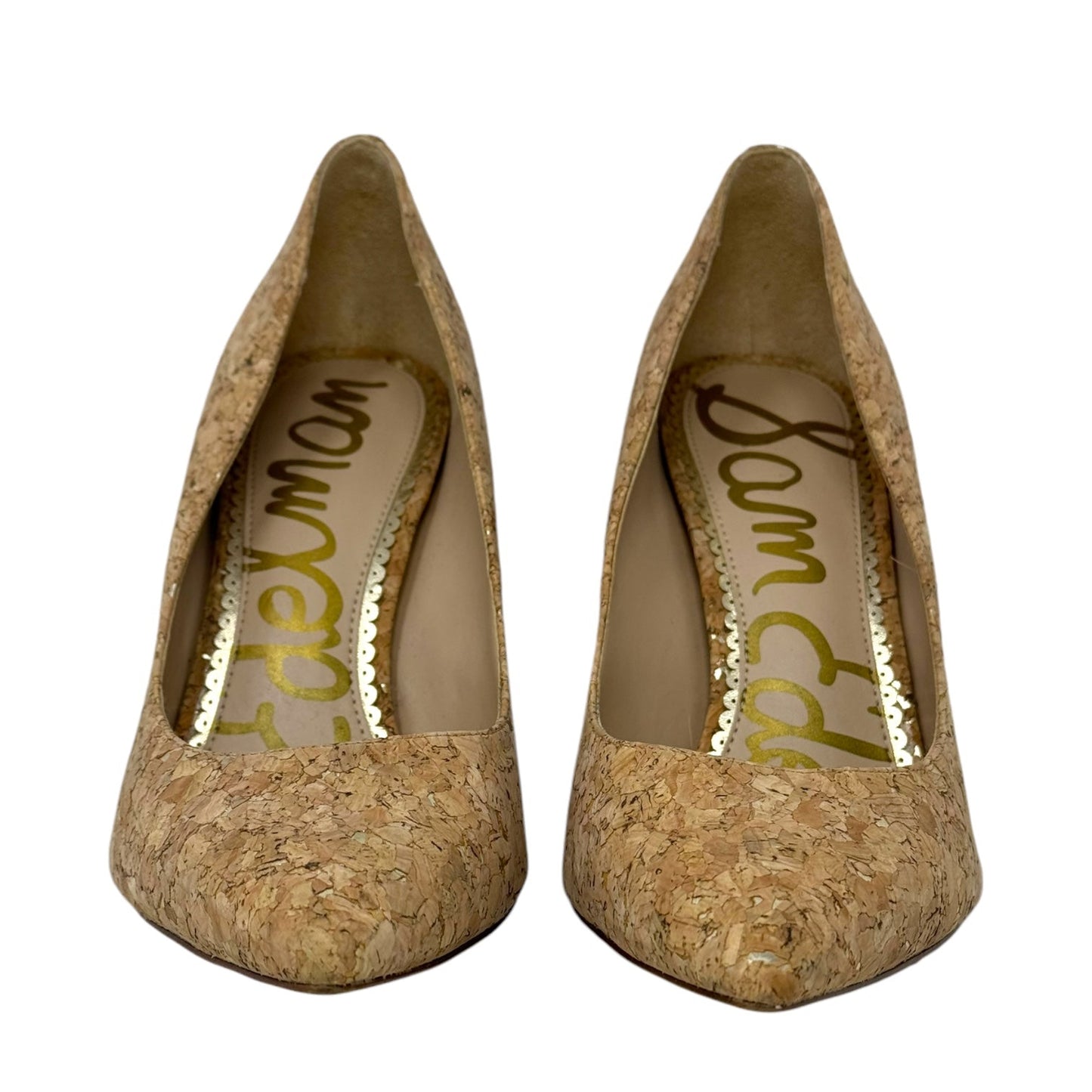 Hazel Pointed Toe Stiletto Pumps By Sam Edelman In Natural/Gold Metallic Fleck Cork, Size: 8.5