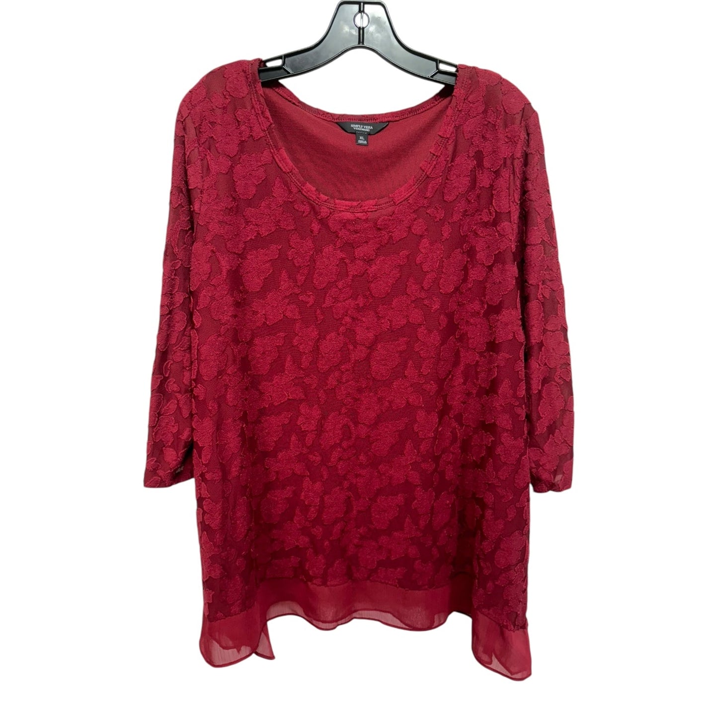 Top 3/4 Sleeve By Simply Vera In Red, Size: Xl