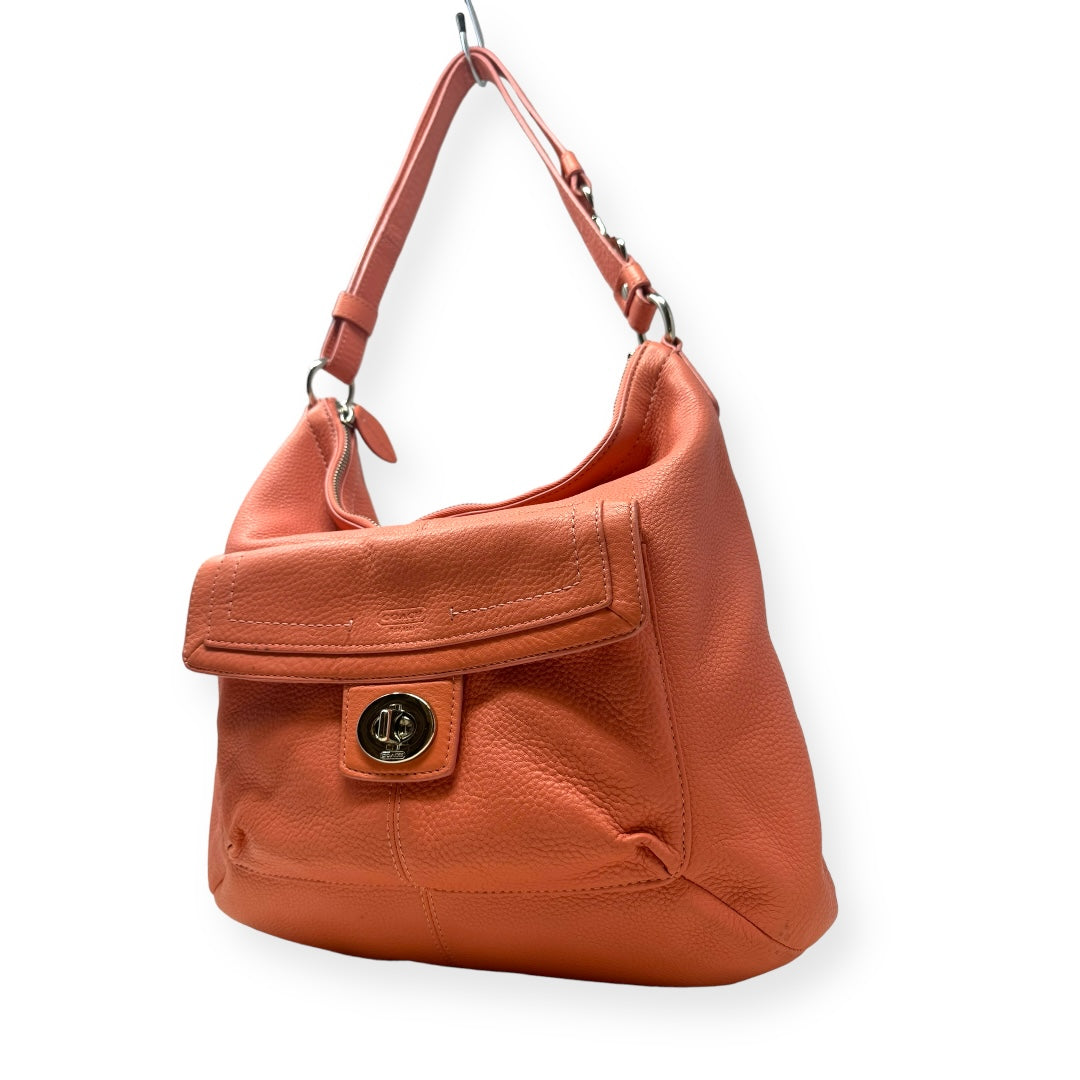 Penelope Pebble Leather Convertible Shoulder Bag in Coral Designer Coach, Size Medium