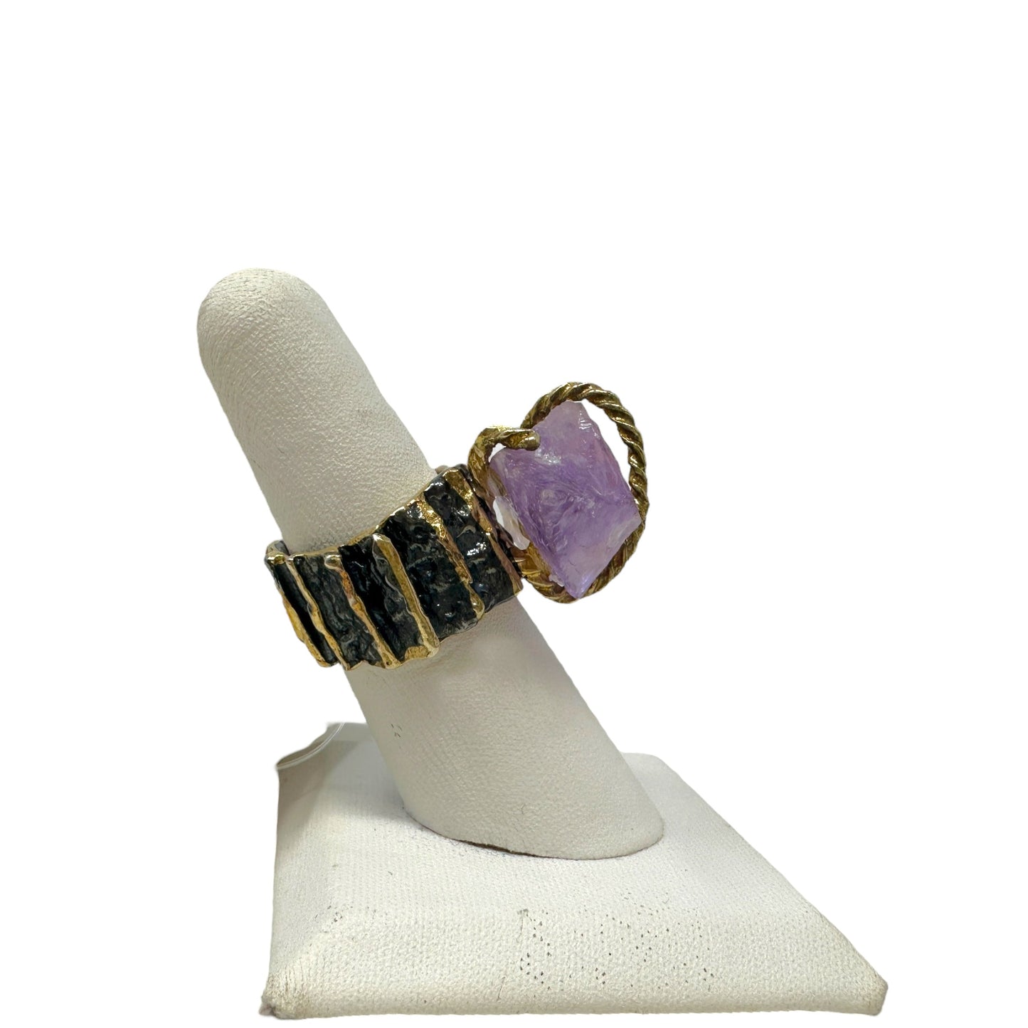 Sterling Silver & Raw Amethyst Statement Ring Unbranded, Size 6.5