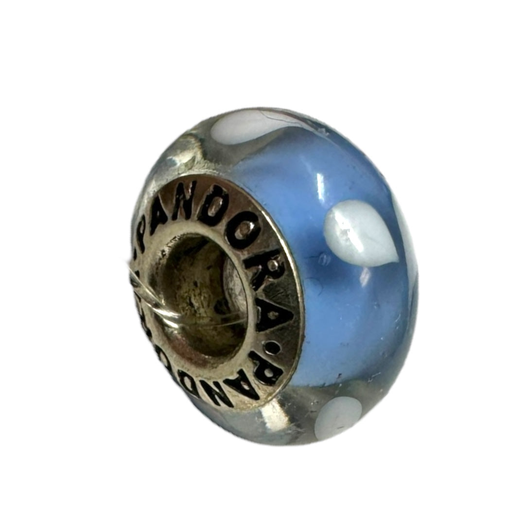 Blue White Swirl Murano Glass & Sterling Silver Charm By Pandora