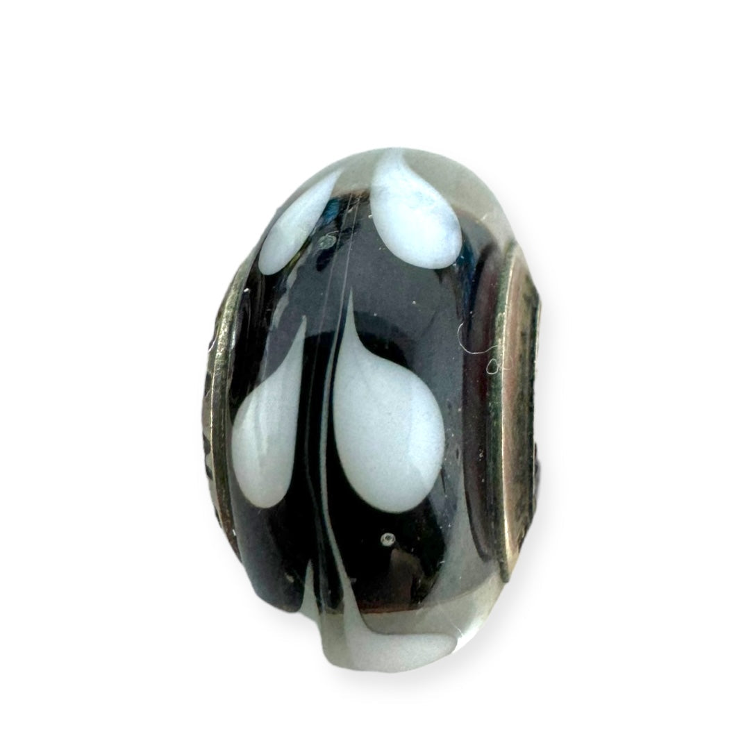 Black & White Swirl Sterling Silver & Murano Glass Charm By Pandora