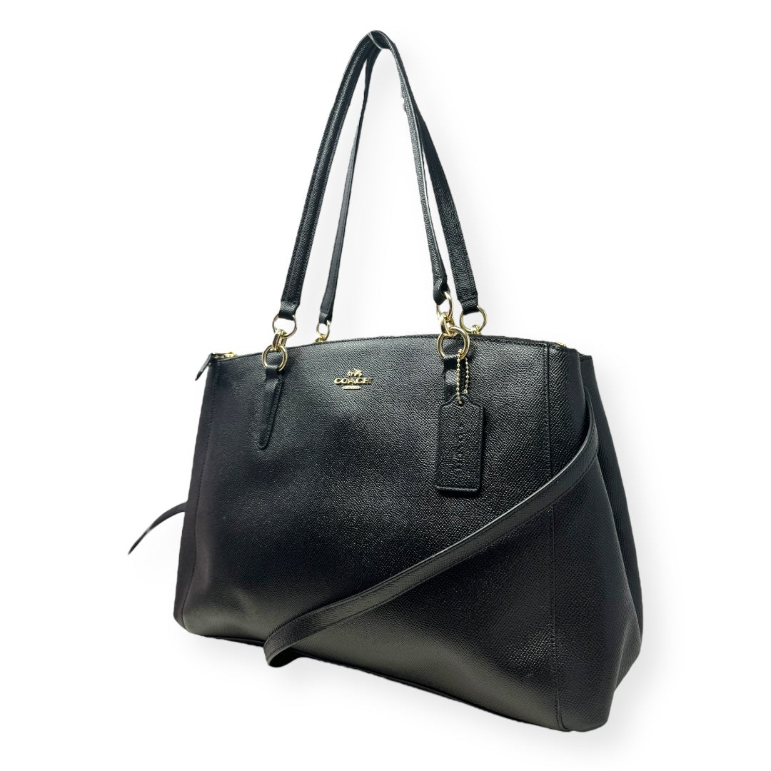 Christie Carryall Designer Coach In Black Crossgrain Leather, Size Large