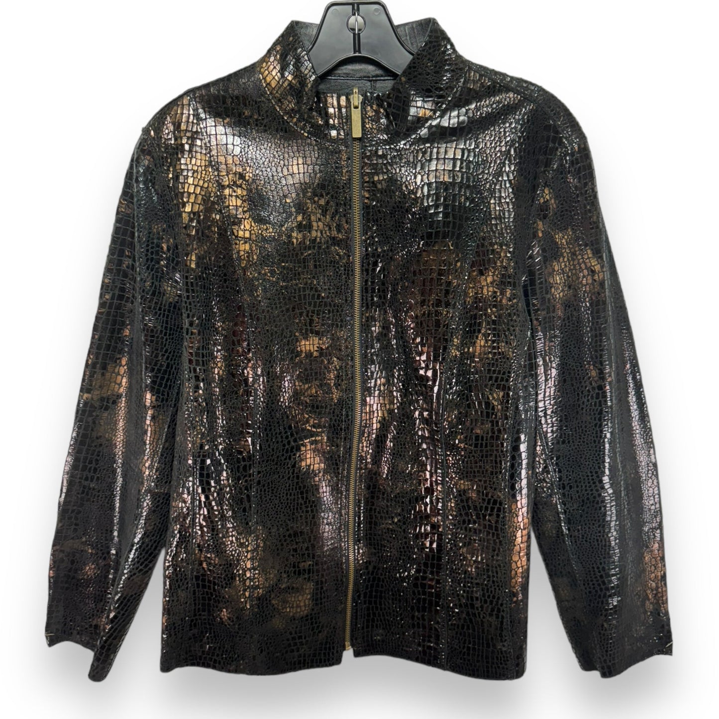 Jacket Leather By Chicos In Snakeskin Print, Size: L