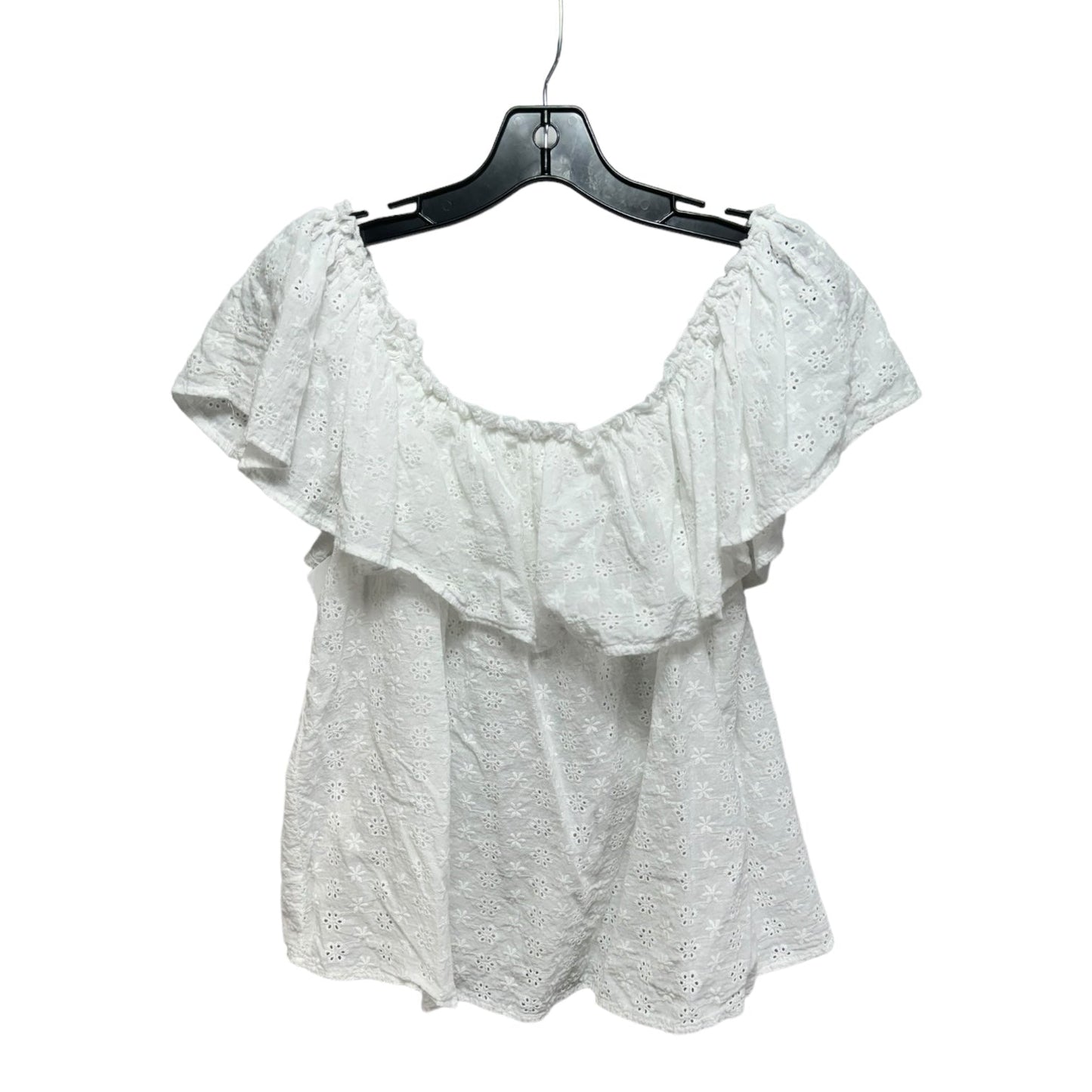 Eyelet Top Short Sleeve By Shein In White, Size: 2x