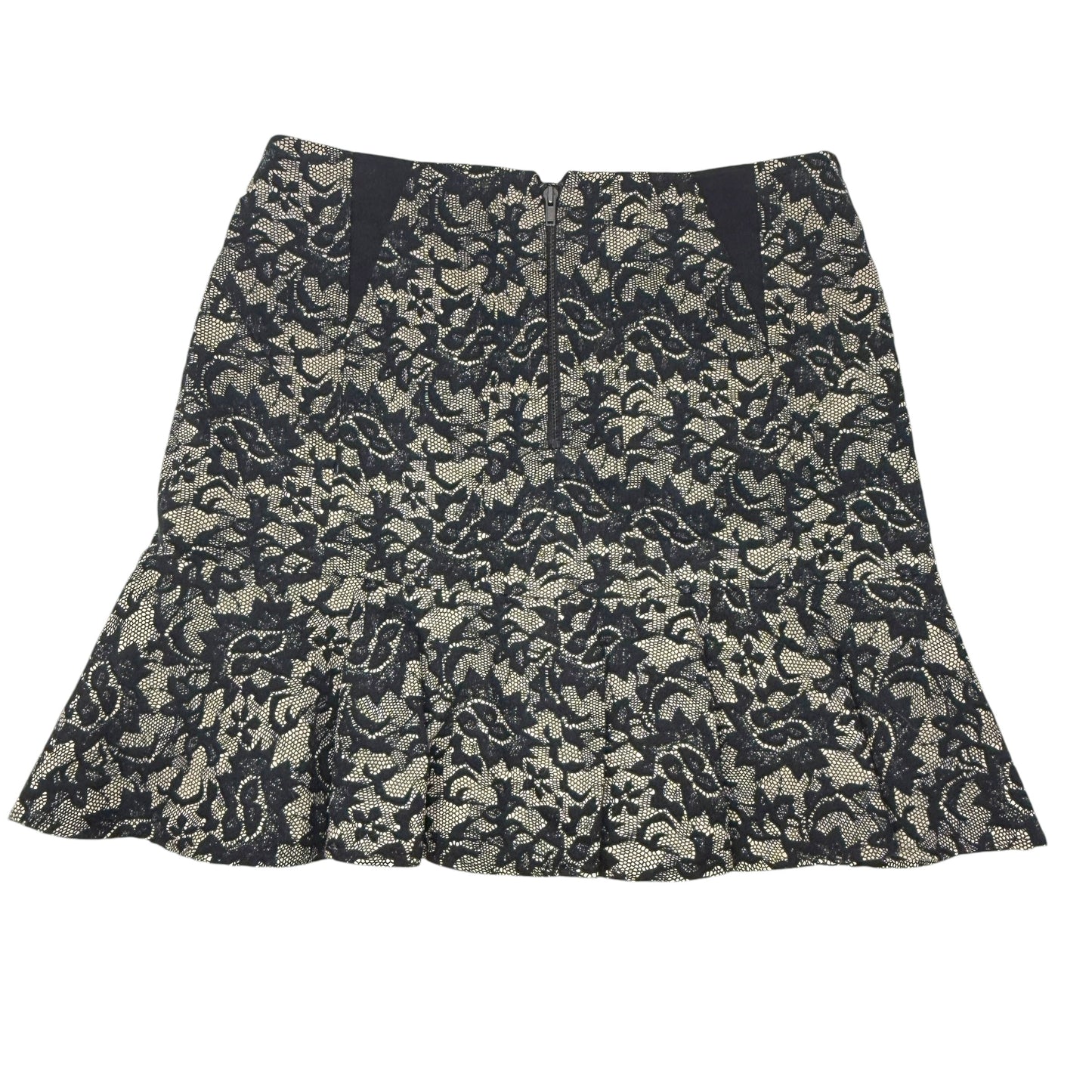 Floral Lace Print A Line Mini Skirt By Atelier Nicole Miller In Black & Cream, Size: 4