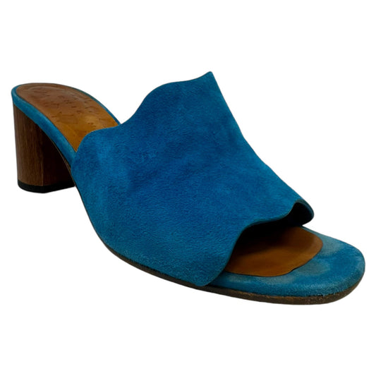 Lunita Suede Scallop Mules By Chie Mahara In Petrol, Size: 8