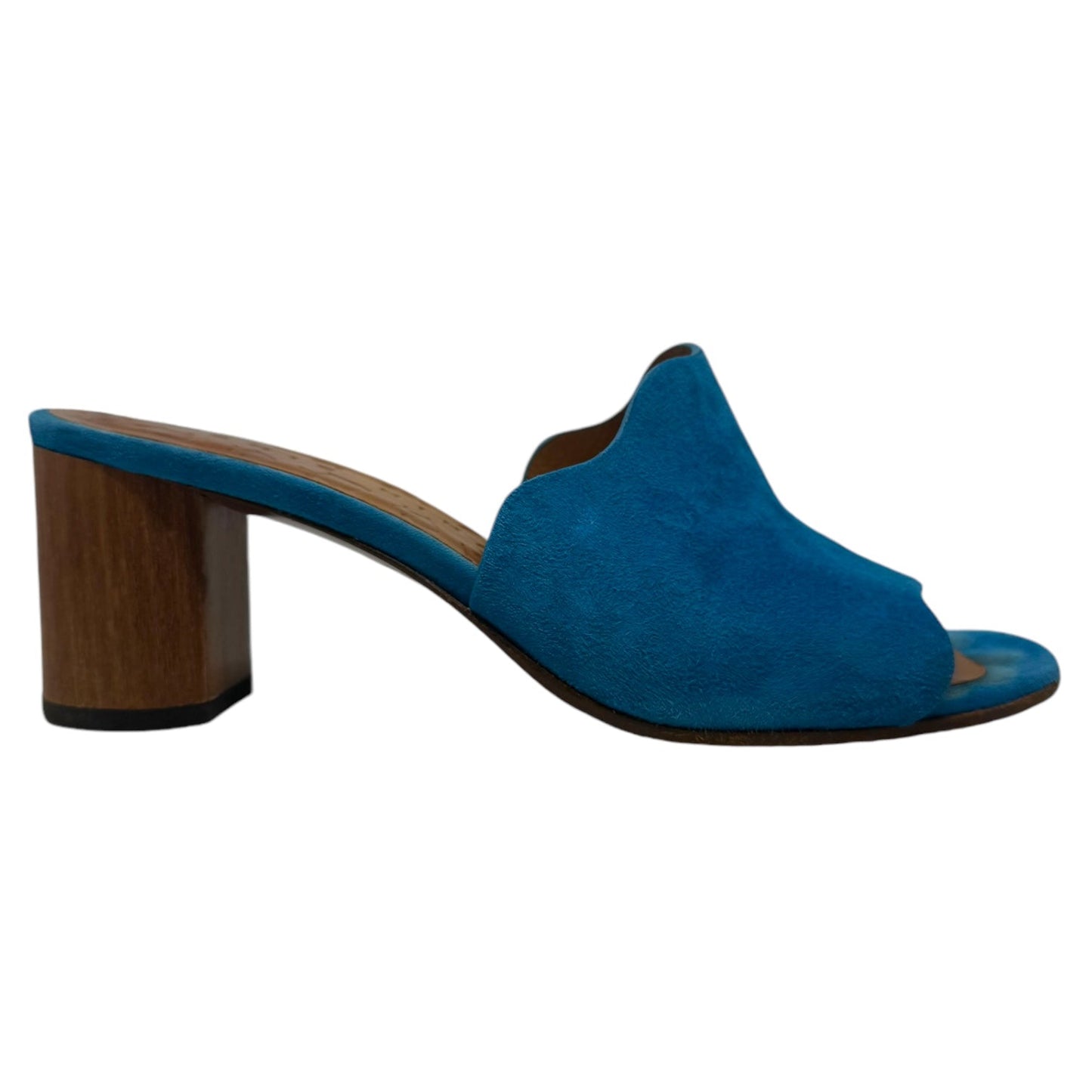 Lunita Suede Scallop Mules By Chie Mahara In Petrol, Size: 8