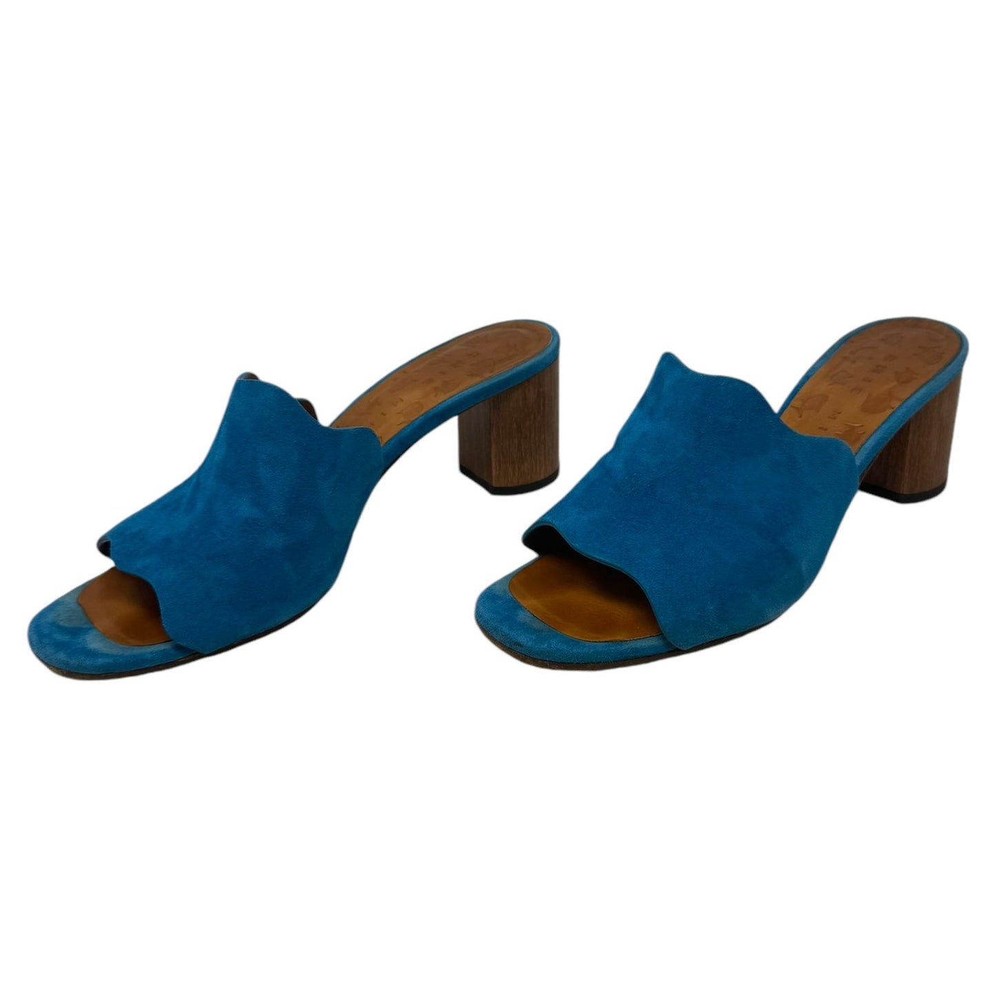 Lunita Suede Scallop Mules By Chie Mahara In Petrol, Size: 8