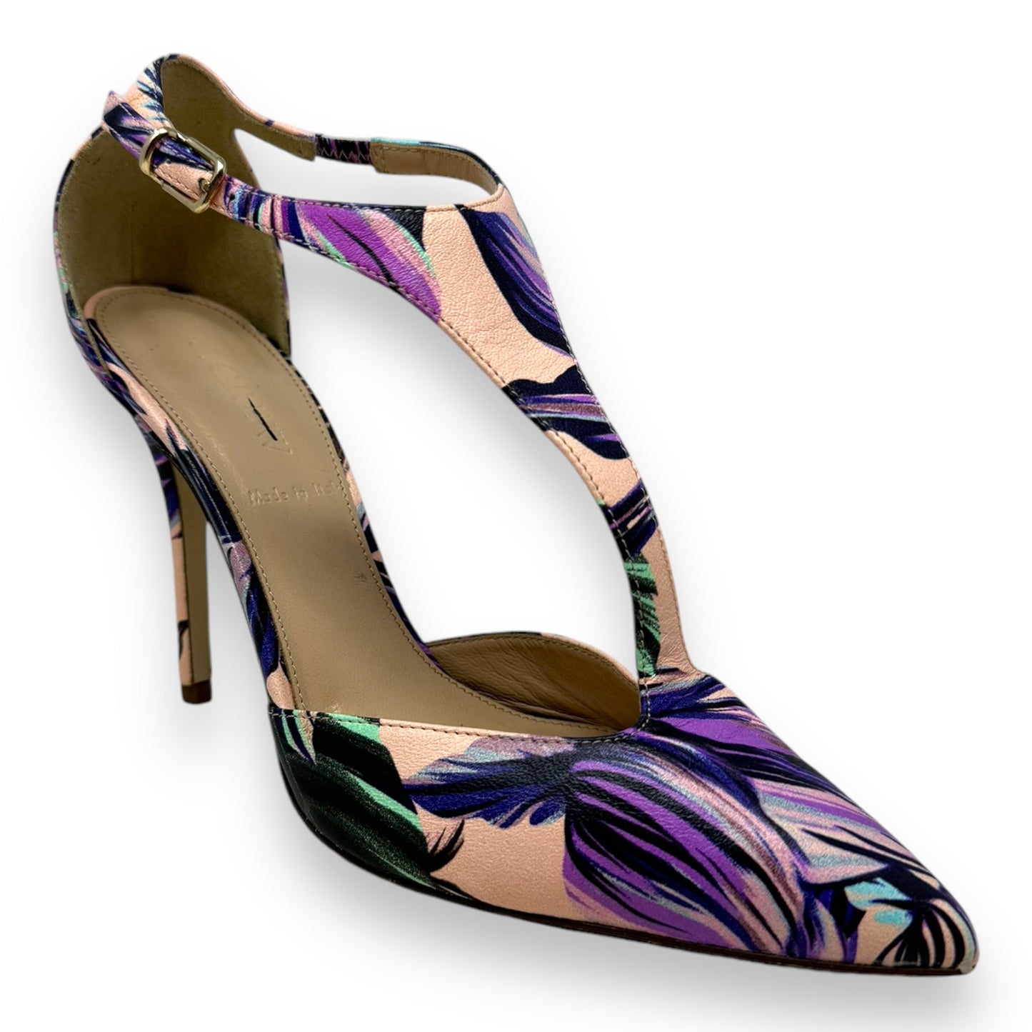 Floral T Strap Shoes Heels Stiletto By J. Crew In Purple & Tan, Size: 6