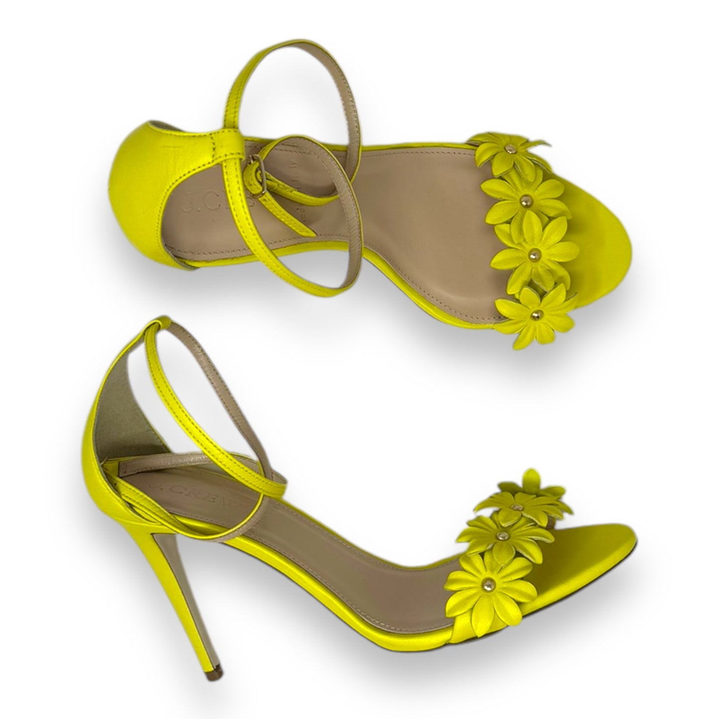 Leather Flower Shoes Heels Stiletto By J. Crew In Yellow, Size: 6