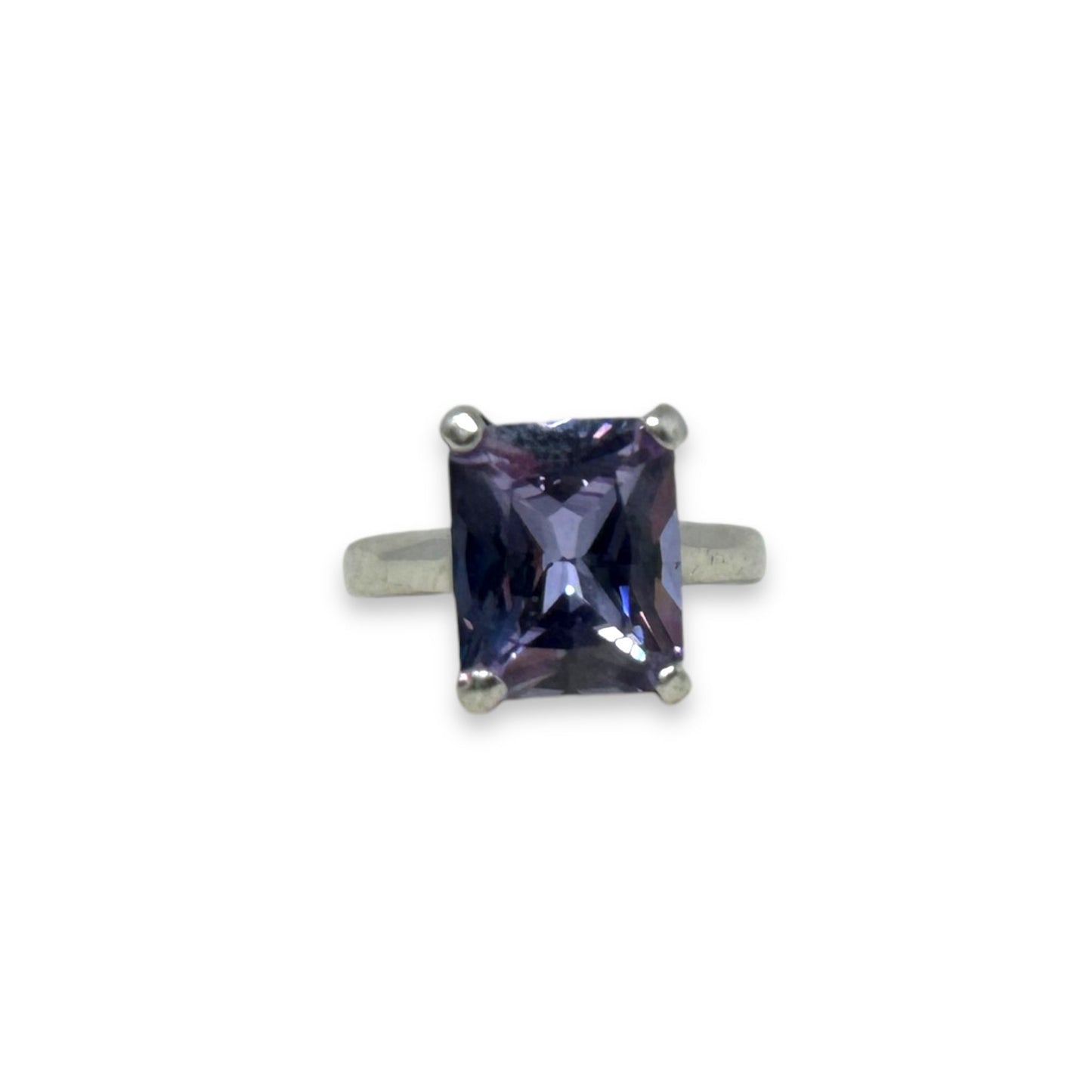 Emerald Cut Amethyst & Sterling Silver Ring By Unbranded, Size: 8