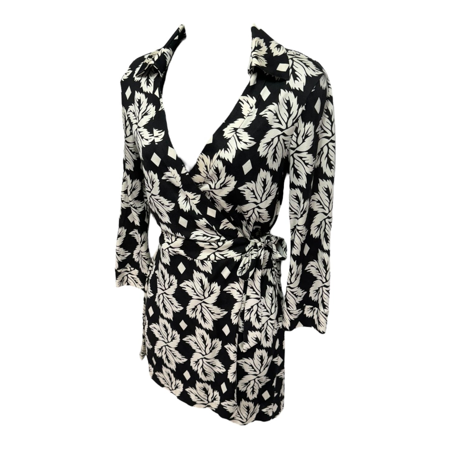 Celeste Wrap Romper Designer By Diane Von Furstenberg In Black & Cream, Size: 4