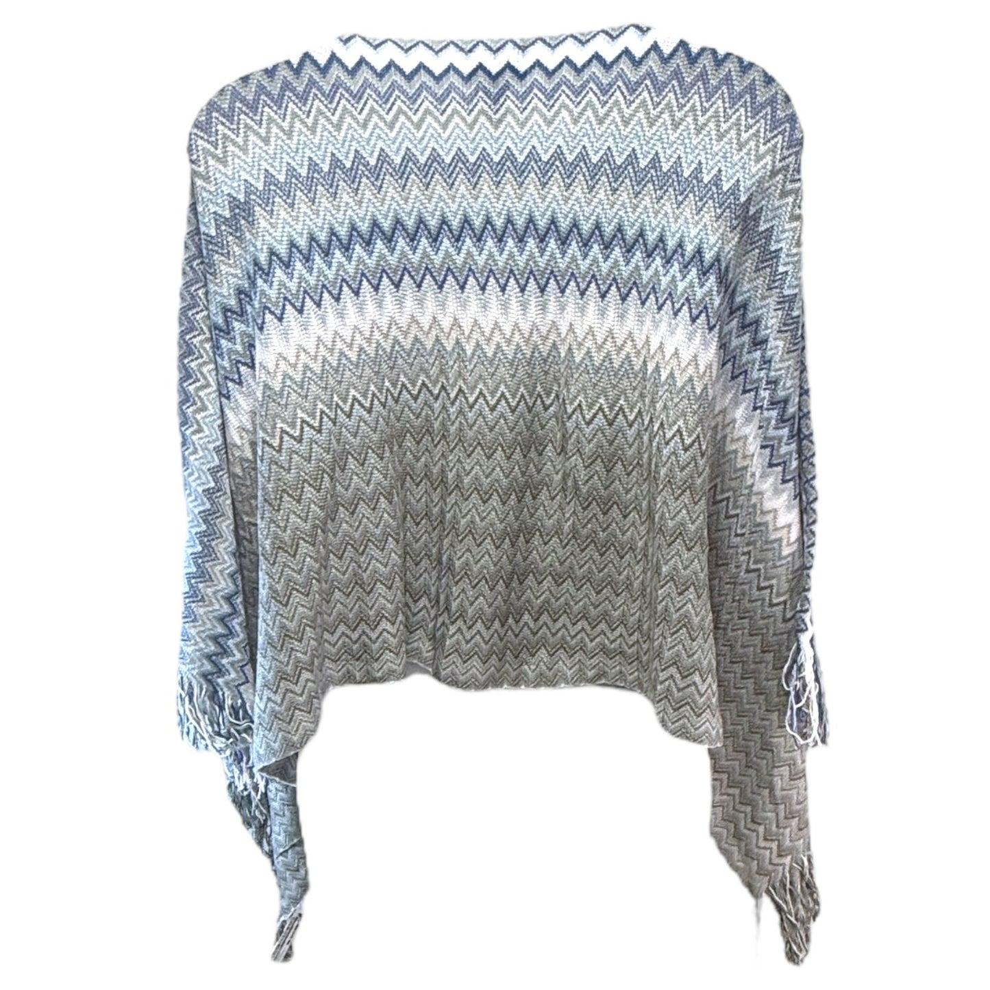 Fringe Trimmed Cotton Poncho Luxury Designer By Missoni In Multi-colored Chevron Print, Size: Osfm