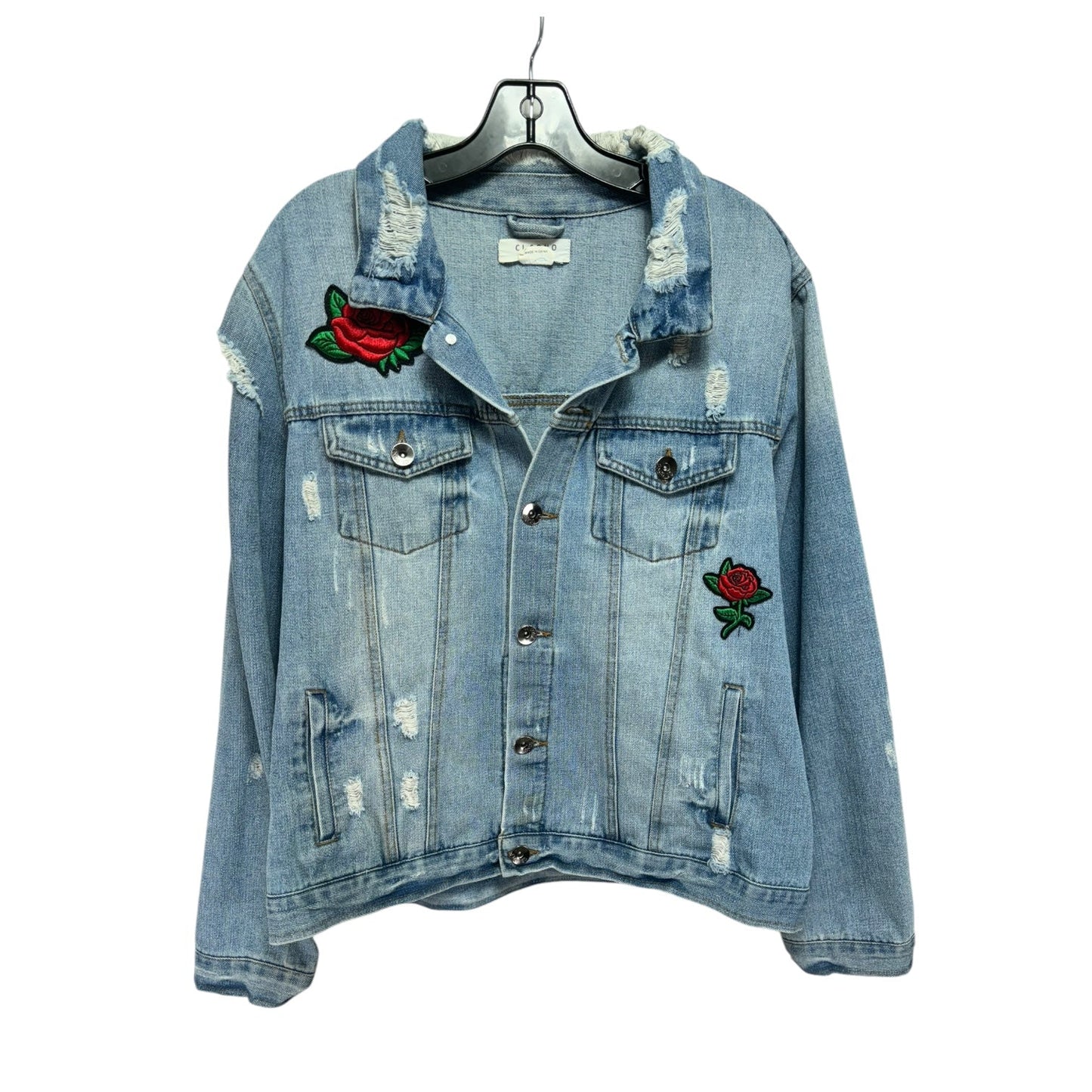 Rose Embroidered Jacket Denim By Ci Sono In Blue Denim, Size: Xl