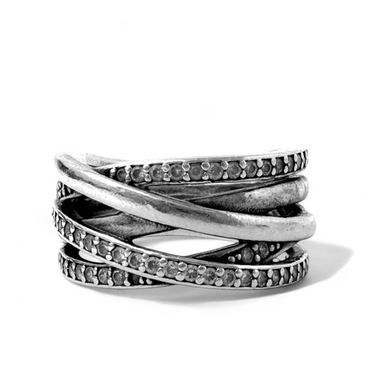 Sparkling & Polished Lines Sterling Silver Ring By Pandora, Size: 6.5