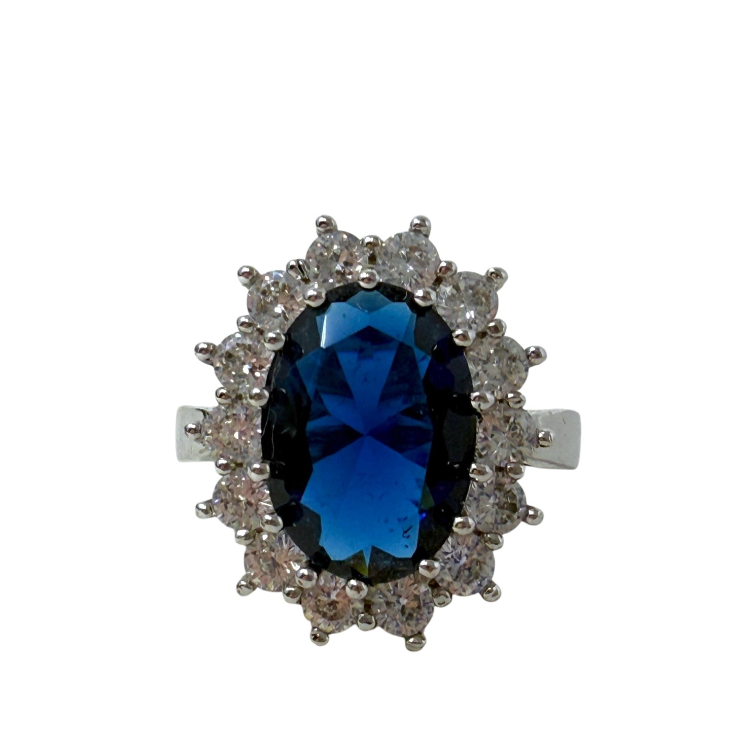 Simulated Sapphire & CZ Sterling Silver Princess Diana Ring By Unbranded, Size: 8