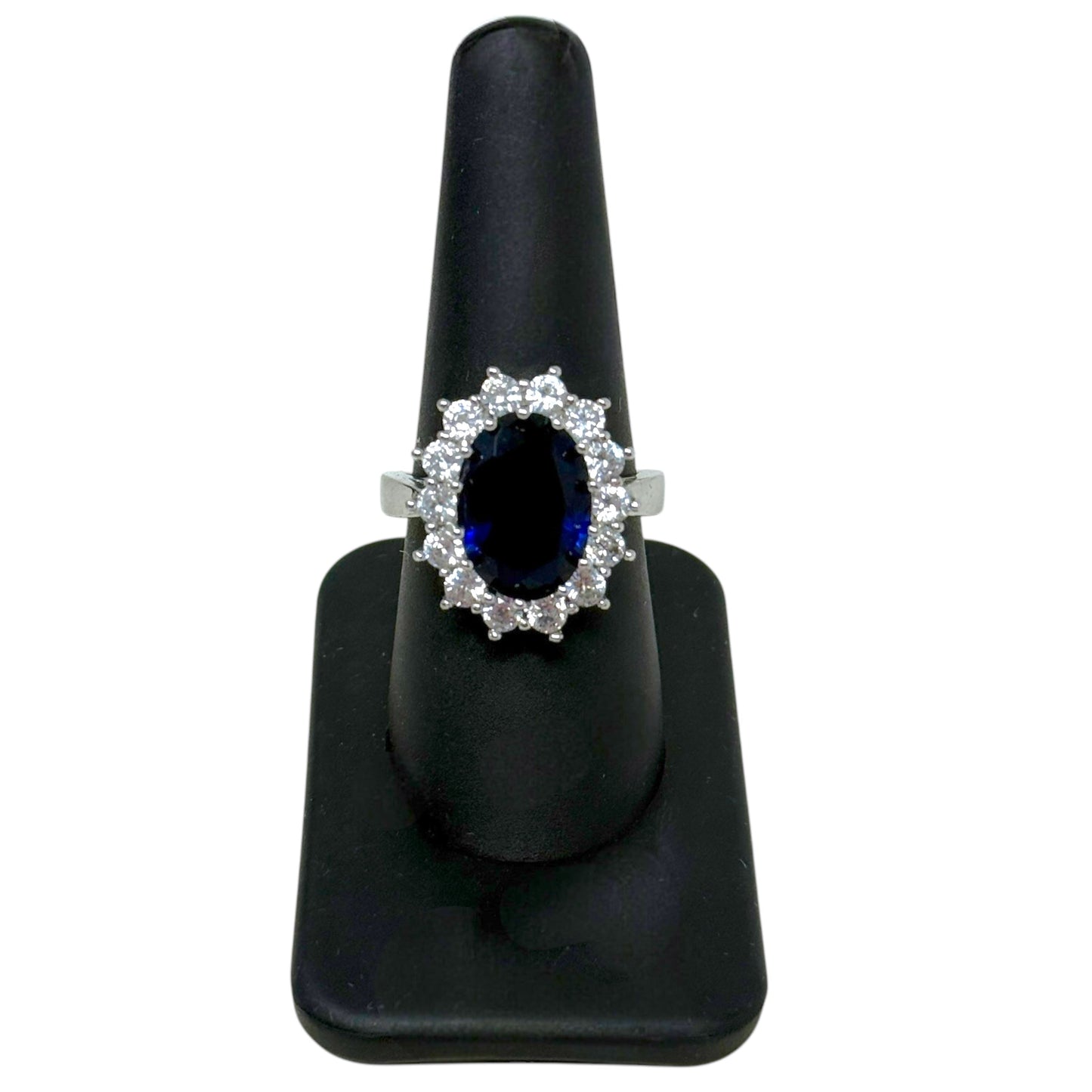 Simulated Sapphire & CZ Sterling Silver Princess Diana Ring By Unbranded, Size: 8