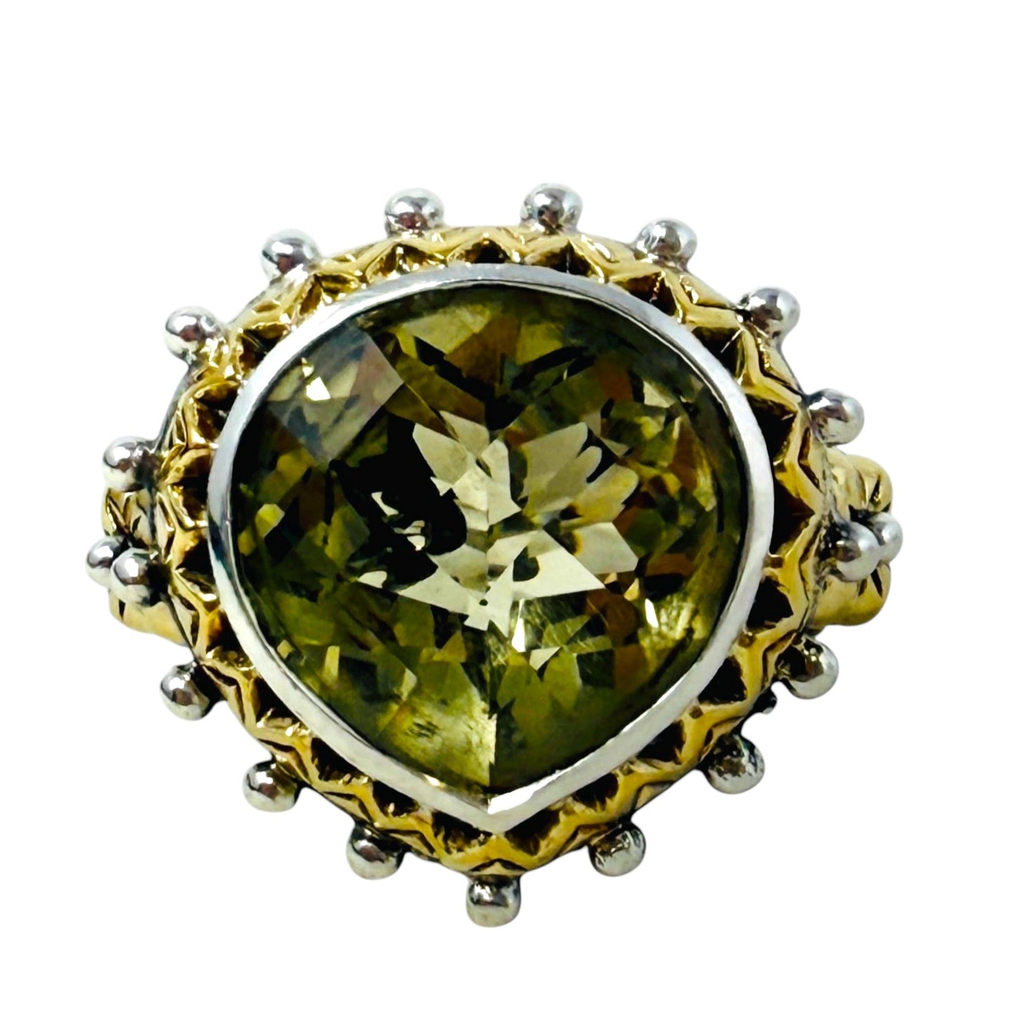 Prasiolite Green Amethyst, 925 Sterling Silver & 18k Yellow Gold Cocktail Ring By Barbara Bixby, Size: 7