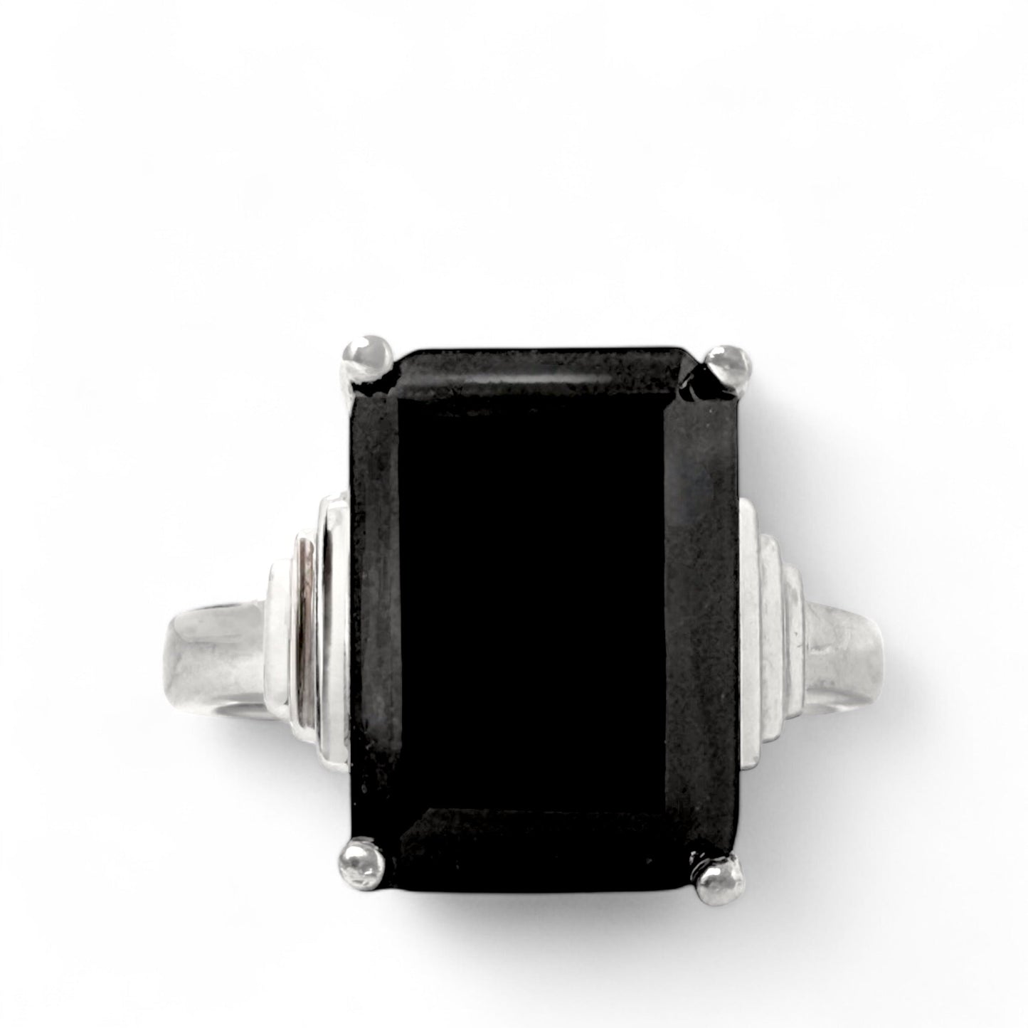 925 Sterling Silver Emerald Cut Black Onyx Statement Ring By Gem Stone King, Size: 9