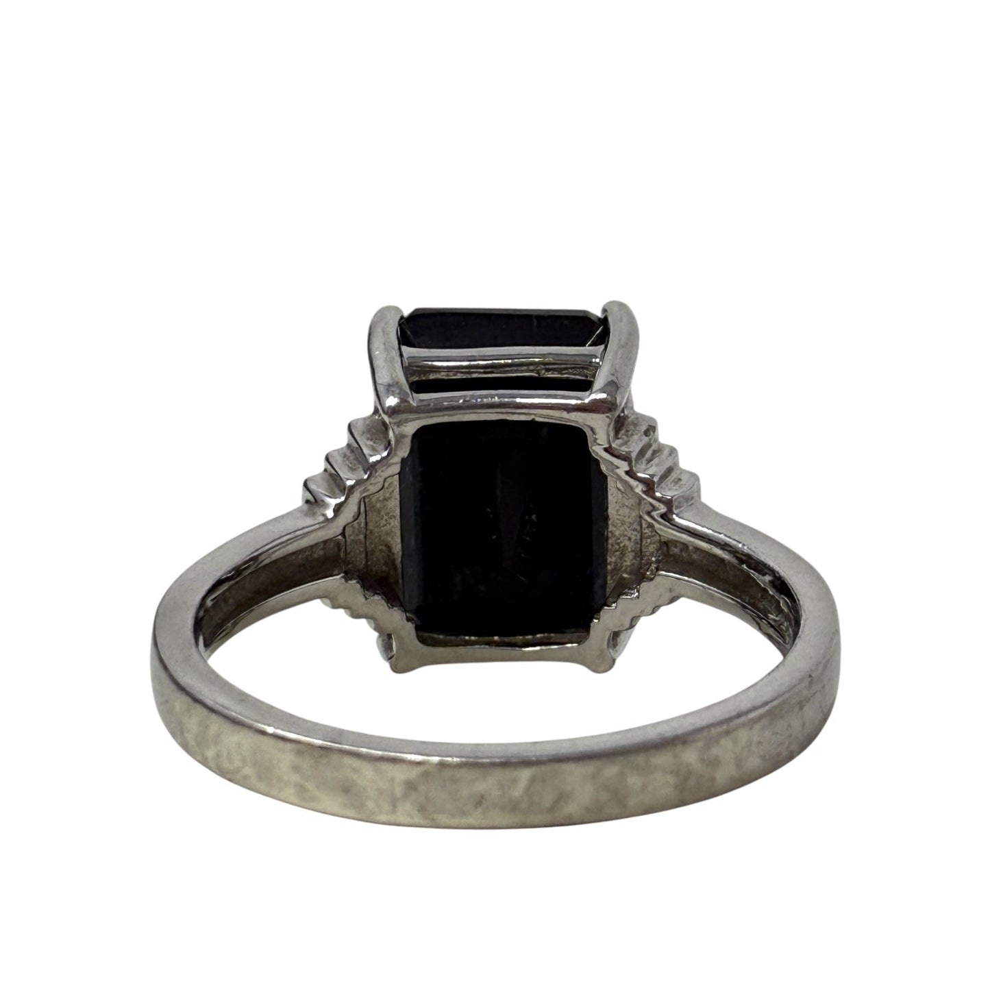 925 Sterling Silver Emerald Cut Black Onyx Statement Ring By Gem Stone King, Size: 9