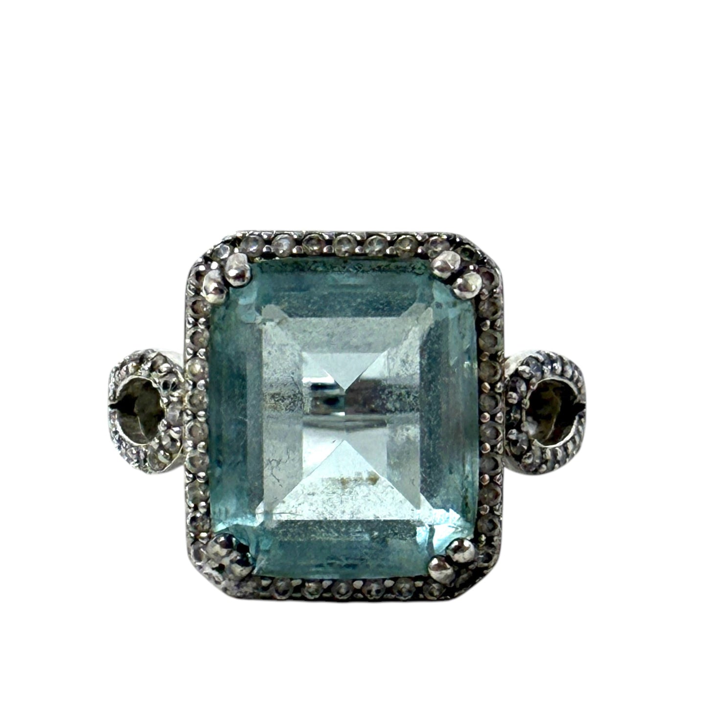 Sterling Silver Emerald Cut Simulated Aquamarine Ring By Gemstone King, Size: 6.5