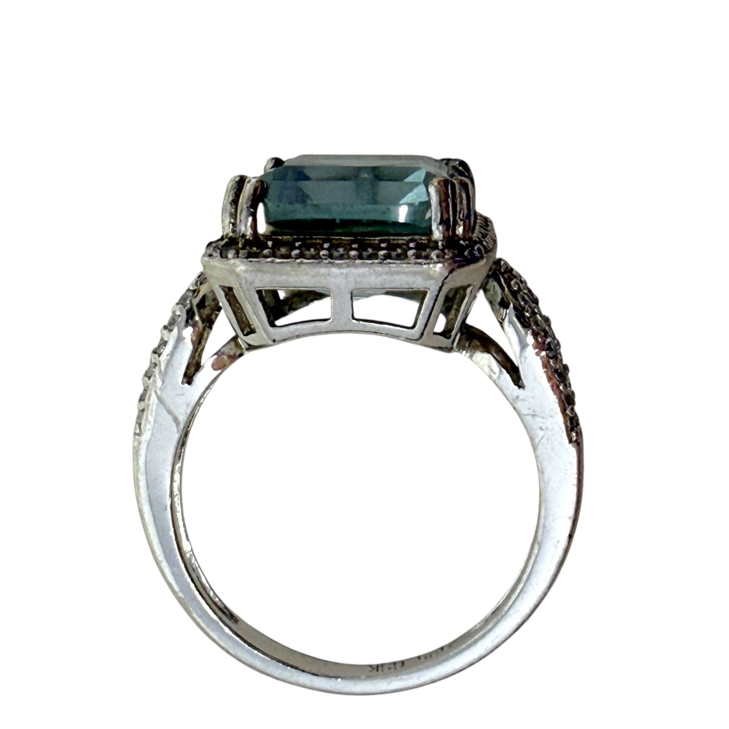 Sterling Silver Emerald Cut Simulated Aquamarine Ring By Gemstone King, Size: 6.5