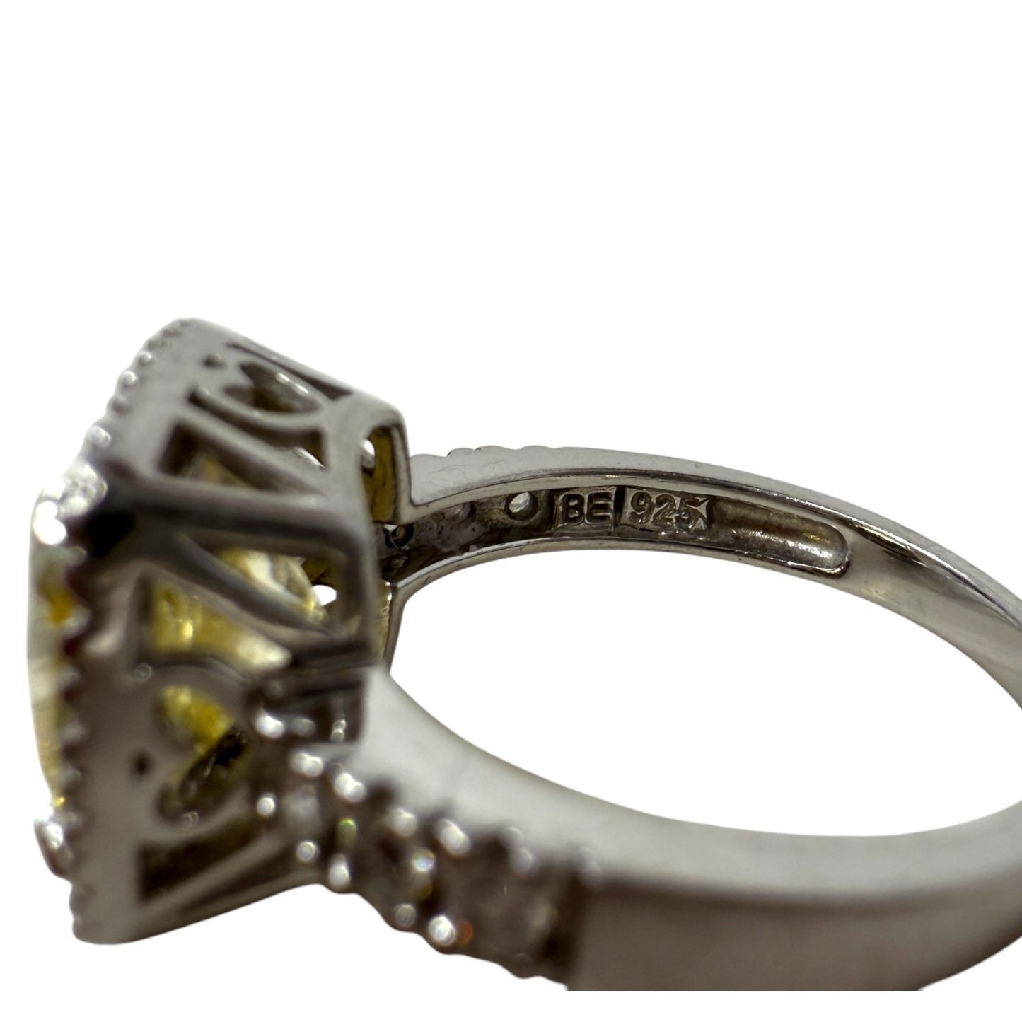 Square Cut Yellow CZ & Sterling Silver Cocktail Ring By Unbranded, Size: 7