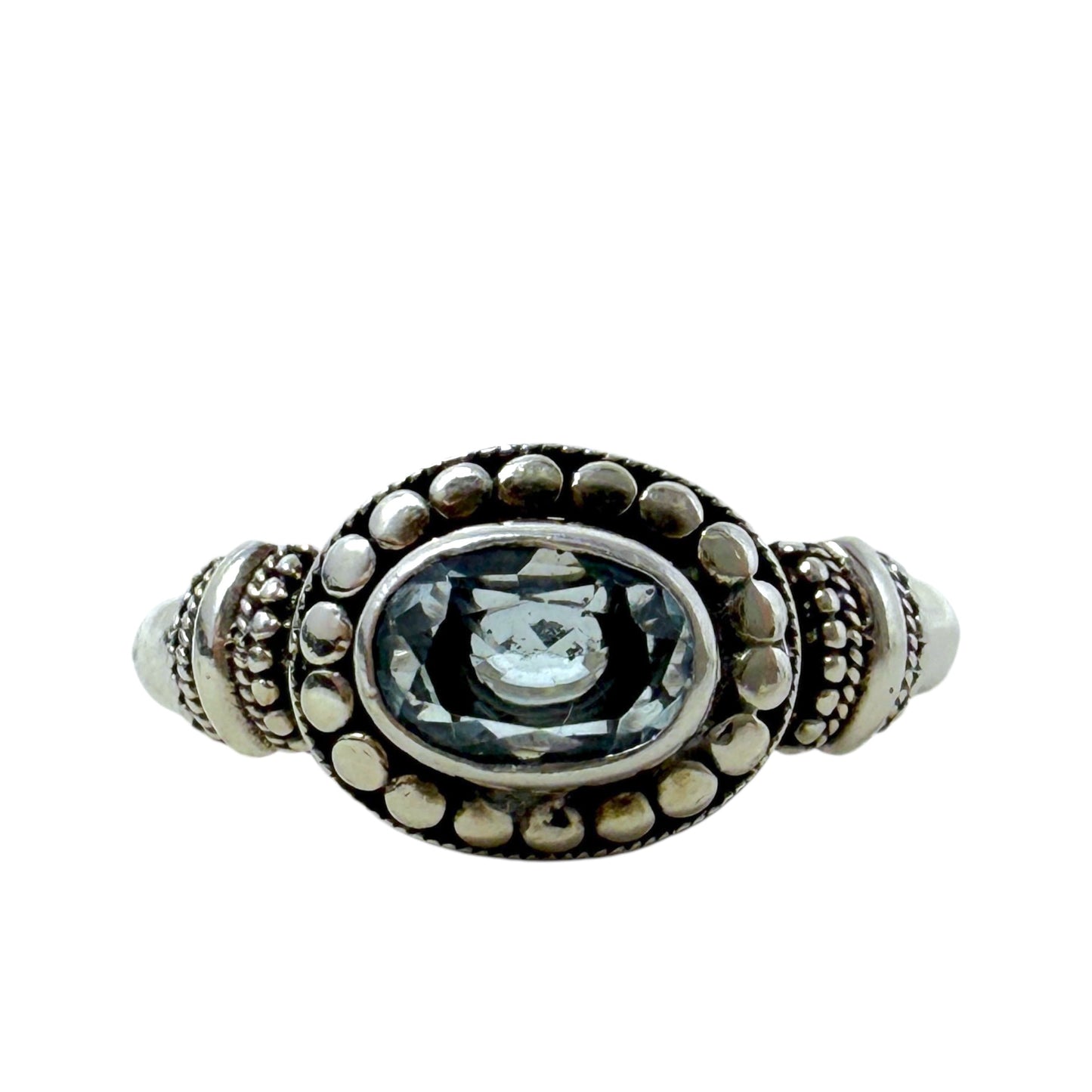 Surrounded Oval Blue Topaz & Sterling Silver Ring By Unbranded, Size: 9