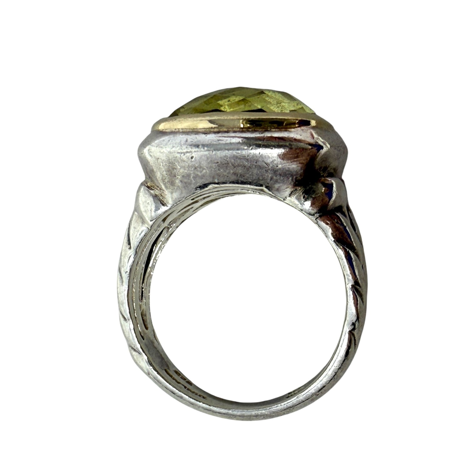 14KT Yellow Gold + Sterling Silver Lemon Quartz Statement Ring By Unbranded, Size: 6