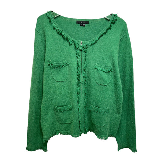 Silk & Angora Blend Fringe Pocket Sweater Cardigan Cashmere By egi In Green, Size: Xl