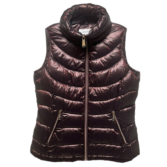 Vest Puffer & Quilted By Calvin Klein In Maroon, Size: M