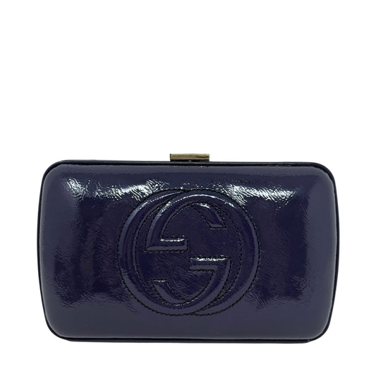 Soho Hard Case Patent Clutch Luxury Designer By Gucci In Navy, Size: Small