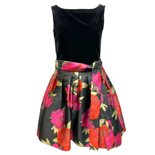 Allie Jacquard Bow Midnight Cocktail Dress By Alex Marie In Floral Print, Size: 8