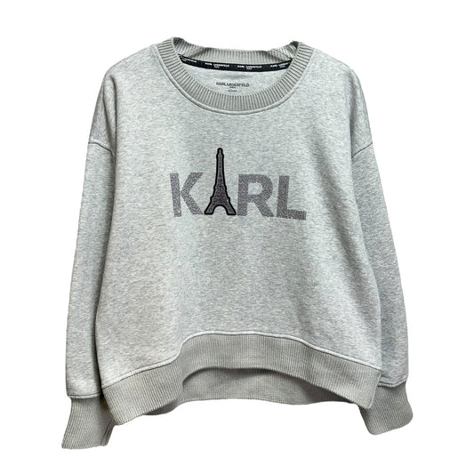 Embellished Sweatshirt Designer By Karl Lagerfeld In Grey, Size: M